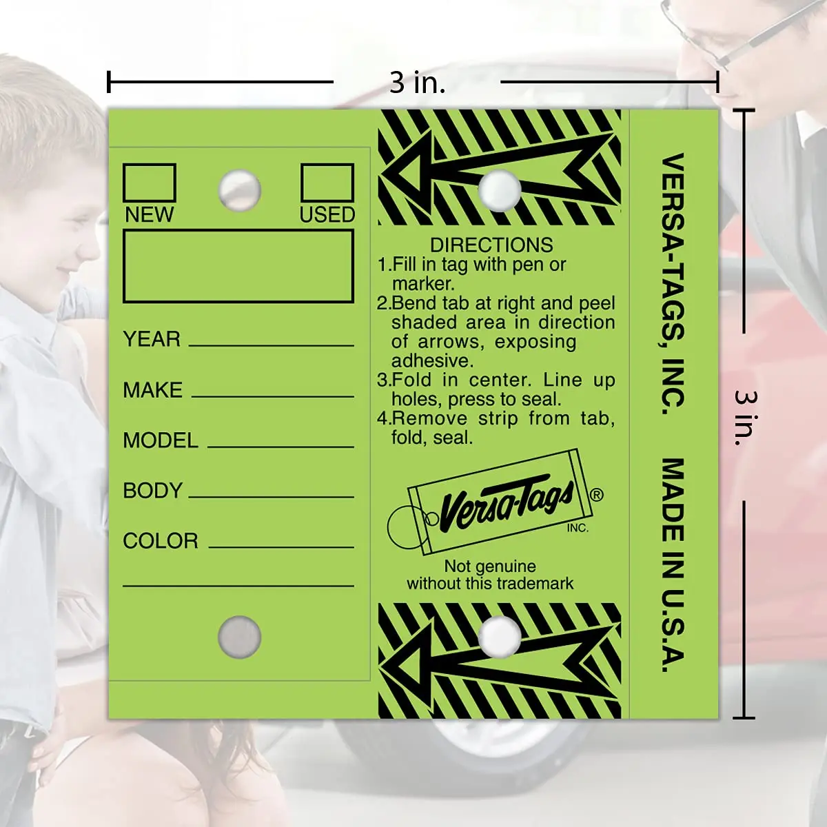 Versa-Tags Lime Green Self-Protecting Key Tags with Split Rings, 1000-Pack | Durable, High-Volume Automotive Organization - view 2