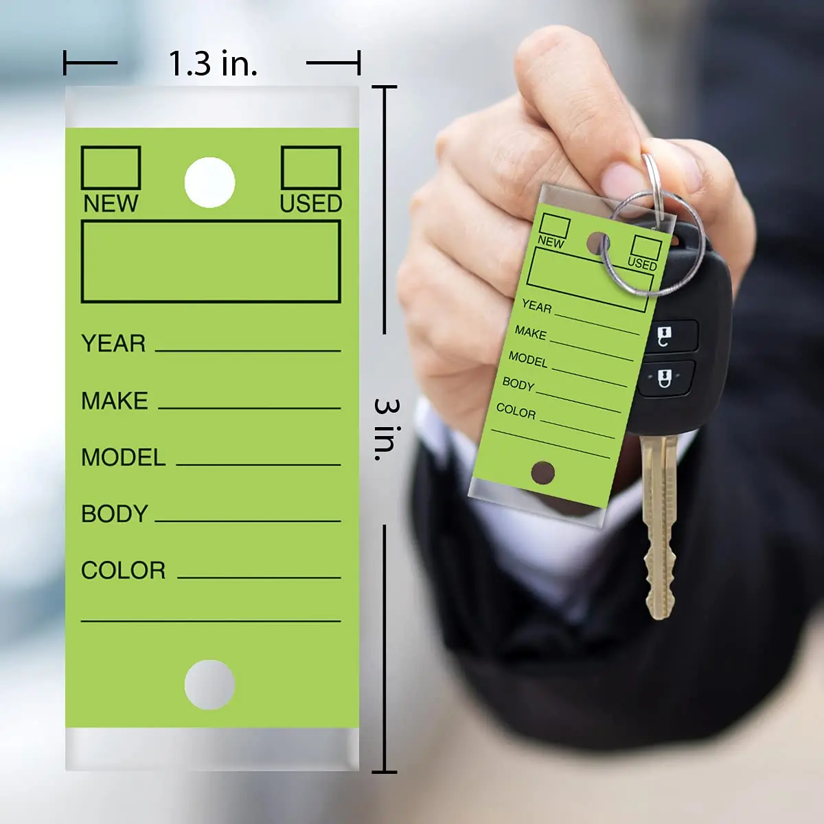 Versa-Tags Lime Green Self-Protecting Key Tags with Split Rings, 1000-Pack | Durable, High-Volume Automotive Organization - view 4