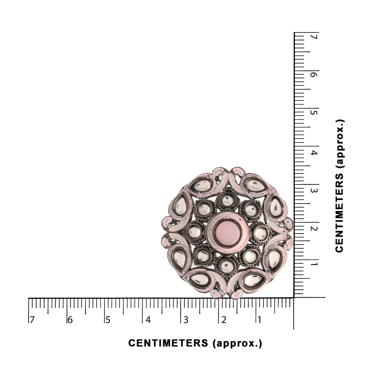 I Jewels Silver Oxidized Kundan Meena Work Circular Stud Earrings for Women | 3.5cm (1.4in) Diameter - view 4