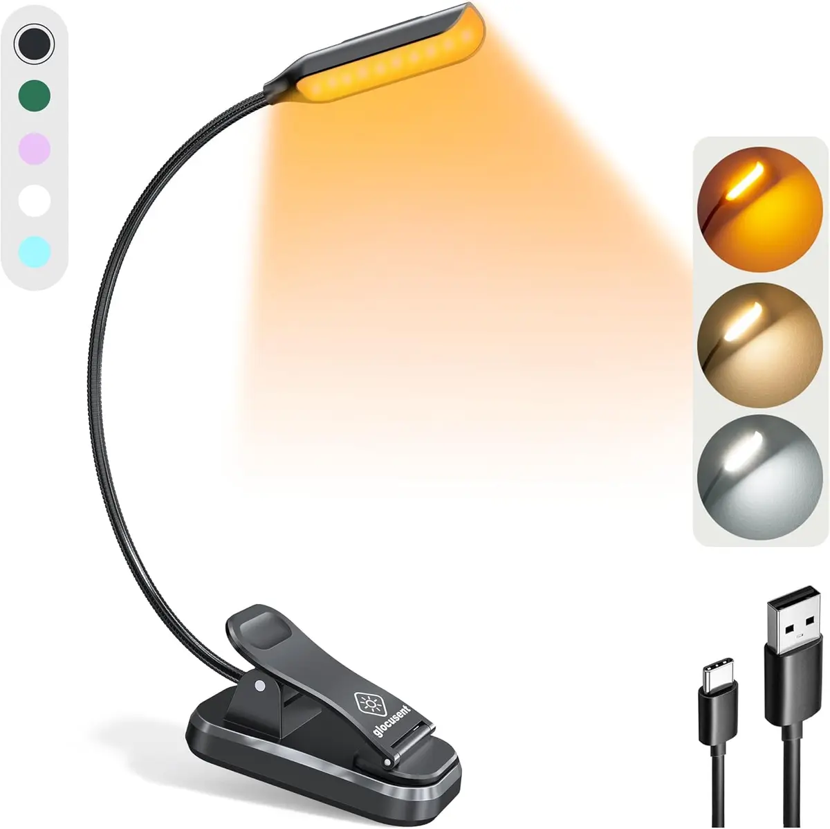 Glocusent Willow Book Light for Reading in Bed, 10 LED Bright Reading Light, 45g (1.4oz) | 3 Color Temps & 3 Brightness Levels - main product image