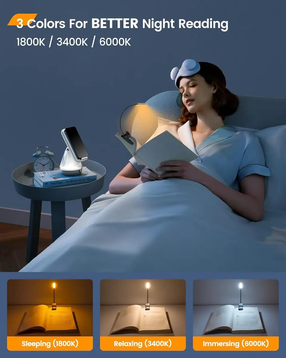Glocusent Willow Book Light for Reading in Bed, 10 LED Bright Reading Light, 45g (1.4oz) | 3 Color Temps & 3 Brightness Levels - view 3