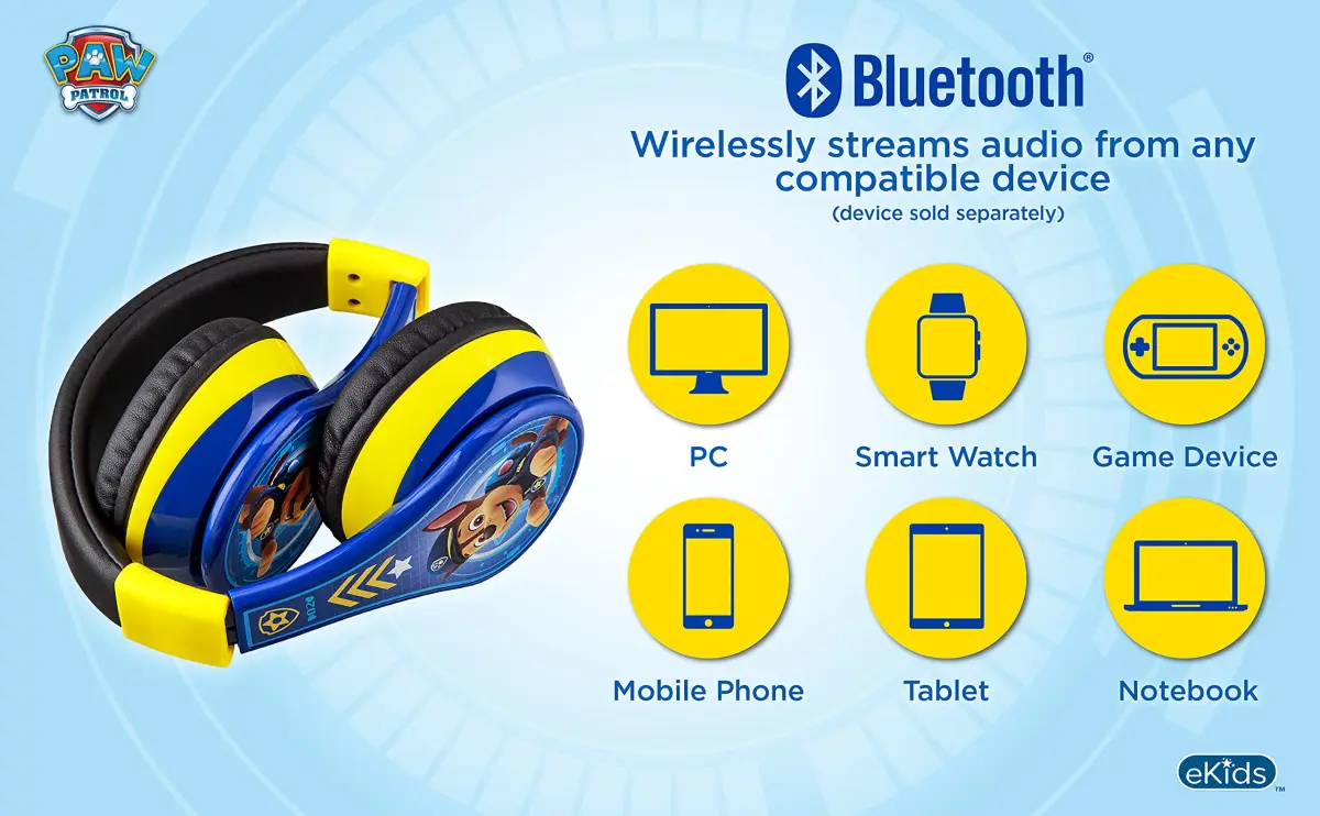 eKids PAW Patrol Chase Bluetooth Headphones for Kids | Kid-Friendly Stereo Sound - view 7