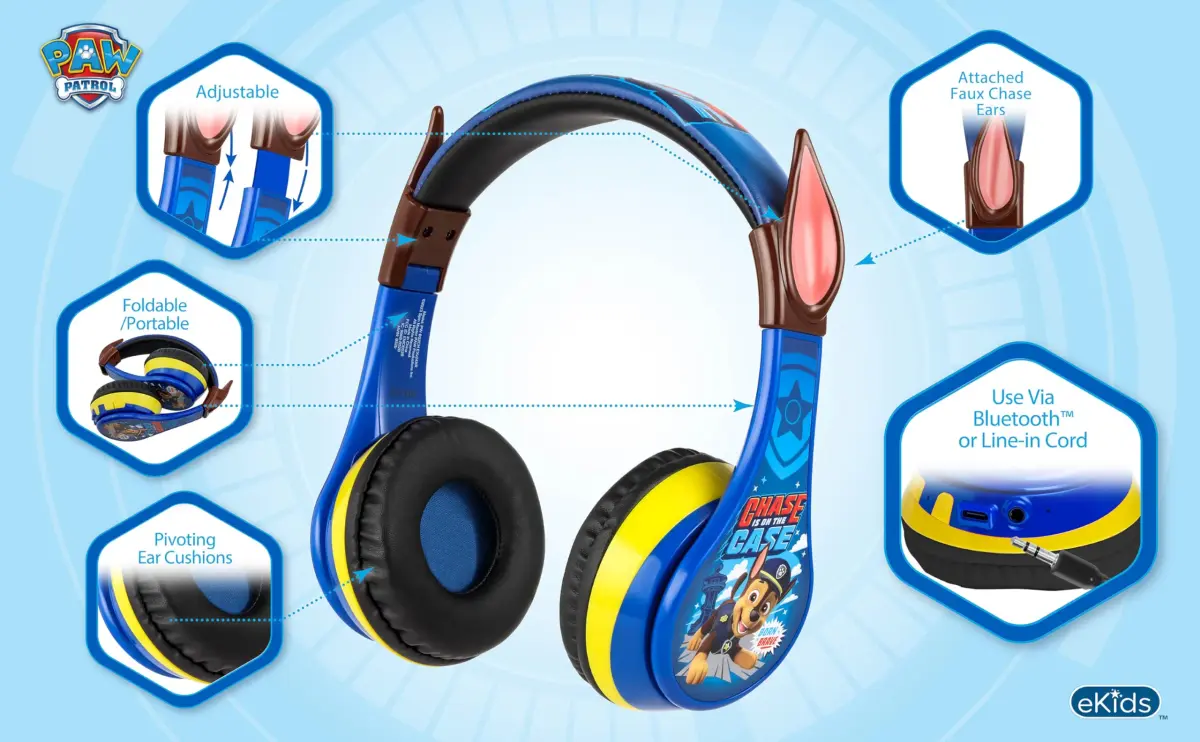 eKids PAW Patrol Chase Bluetooth Headphones for Kids | Kid-Friendly Stereo Sound - view 3