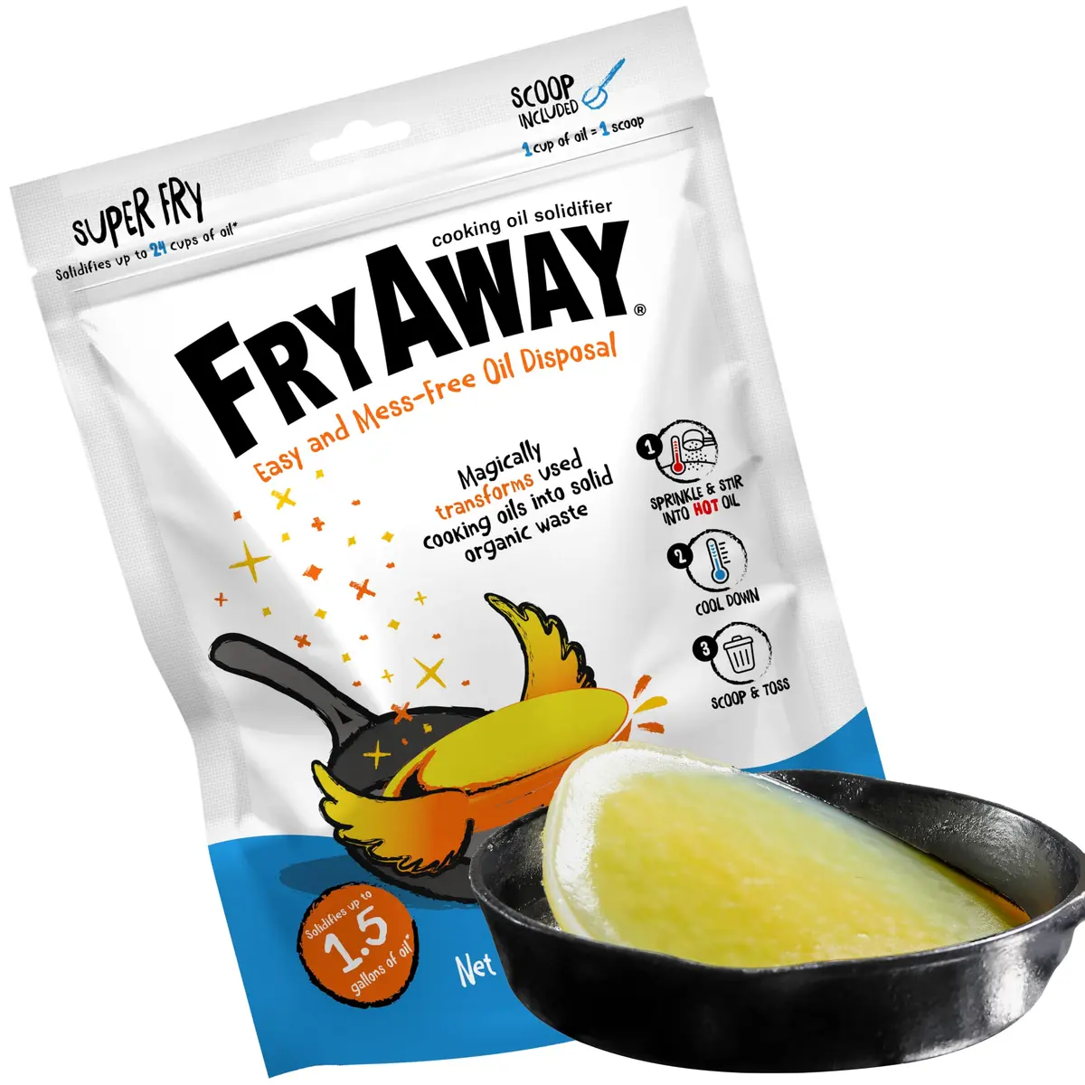 FryAway Super Fry Cooking Oil Solidifier | Plant-Based Oil Hardener for Kitchen Grease Disposal - main product image