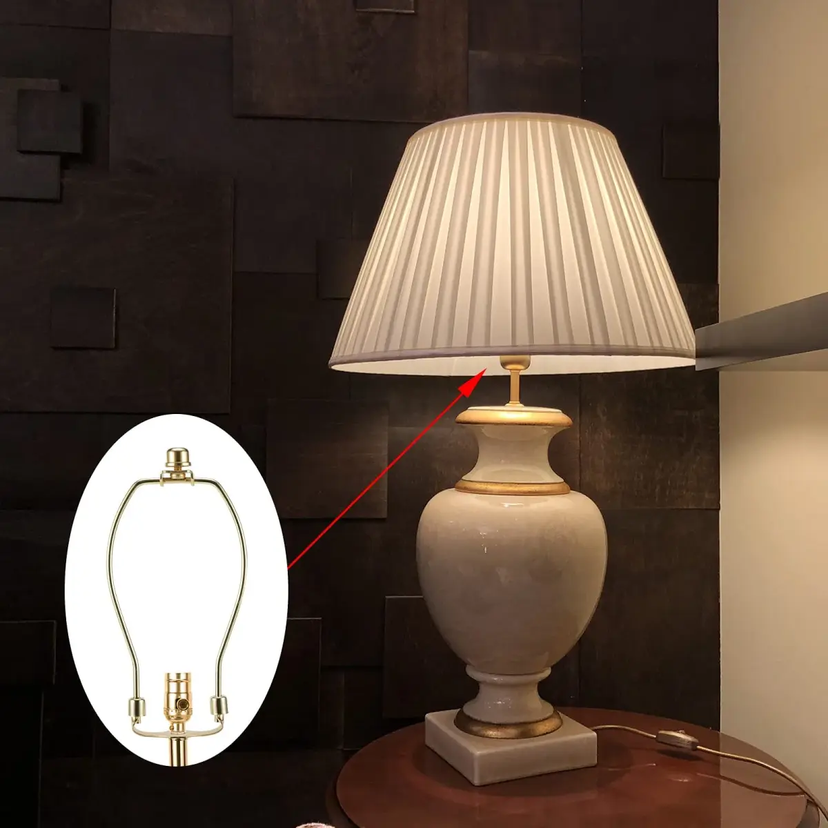 Saangseon Lamp Harp 9 Inch Polished Brass Kit (2 Sets) | Fits 3/8" Lamp Nipple - view 5