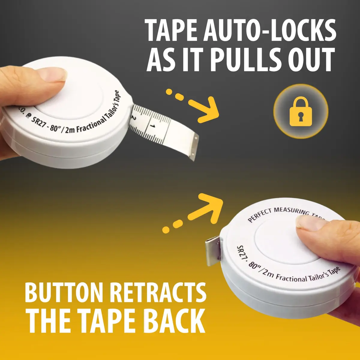 Perfect Measuring Tape - Premium Retractable Tailor’s Tape & Crafters Tape – 80" / 2m - Pocket Sized Fractional Inch & Metric Tape Measure for Fabric, Body, and Sewing Measurements - view 6