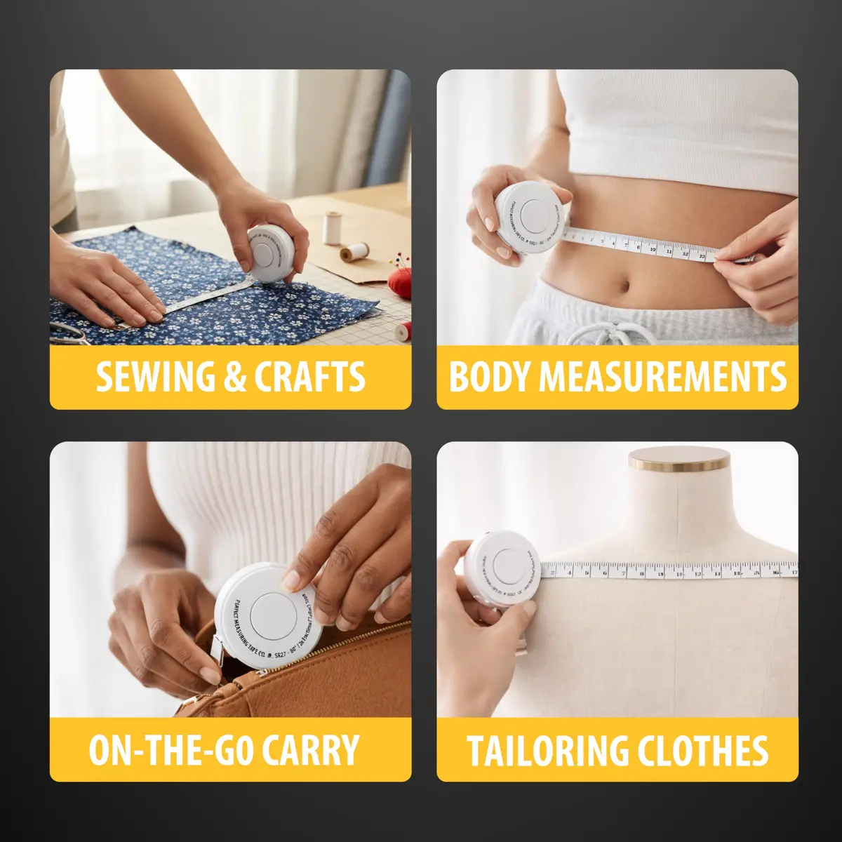 Perfect Measuring Tape - Premium Retractable Tailor’s Tape & Crafters Tape – 80" / 2m - Pocket Sized Fractional Inch & Metric Tape Measure for Fabric, Body, and Sewing Measurements - view 7