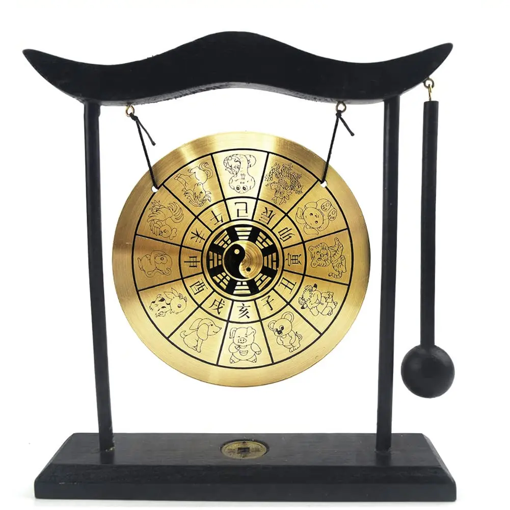 Hooshing Brass Gong Desktop Zen Art Feng Shui Decor, Gossipy Zodiac Signs | Soothing Sound & Positive Energy (70-120 chars) - main product image