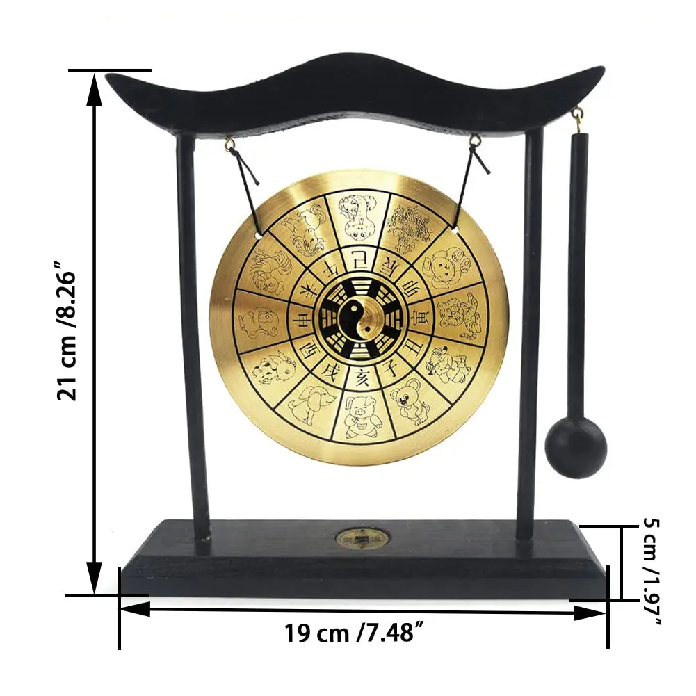 Hooshing Brass Gong Desktop Zen Art Feng Shui Decor, Gossipy Zodiac Signs | Soothing Sound & Positive Energy (70-120 chars) - view 2