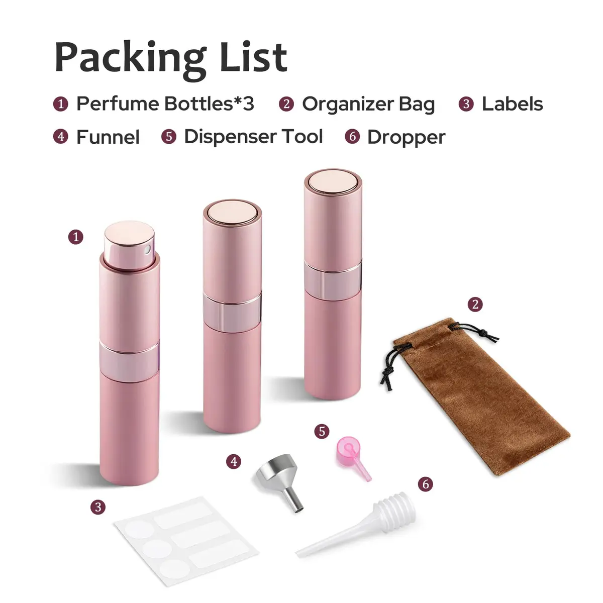 LISAPACK Refillable Perfume Bottle 8ml (0.27 Fl Oz) 3-Pack Pink | TSA Approved Travel Spray Atomizer - view 9