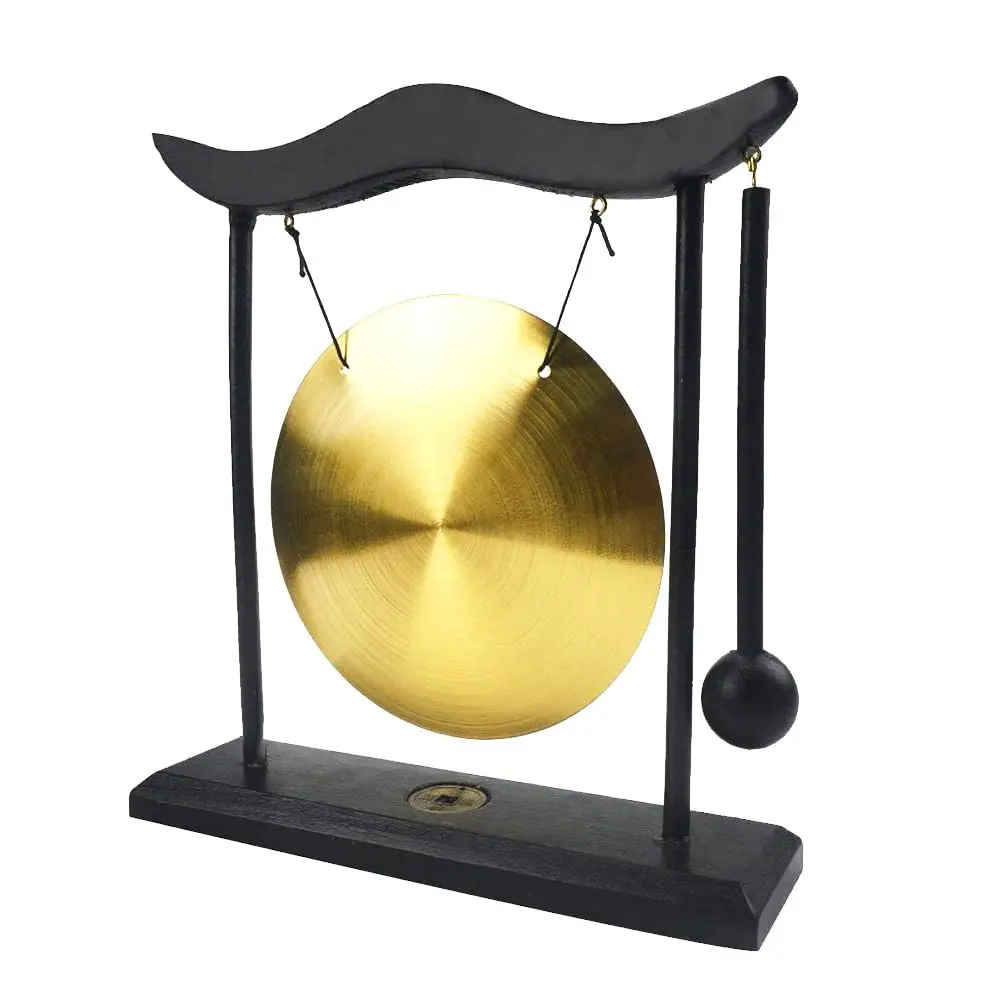 Hooshing Brass Gong Desktop Zen Art Feng Shui Decor with Wooden Stand, 19cm (7.5") | Soothing Sound for Meditation - view 5