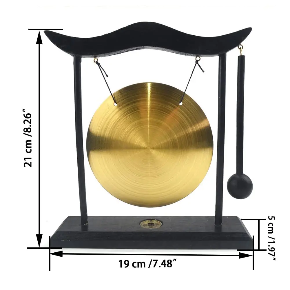Hooshing Brass Gong Desktop Zen Art Feng Shui Decor with Wooden Stand, 19cm (7.5") | Soothing Sound for Meditation - view 2