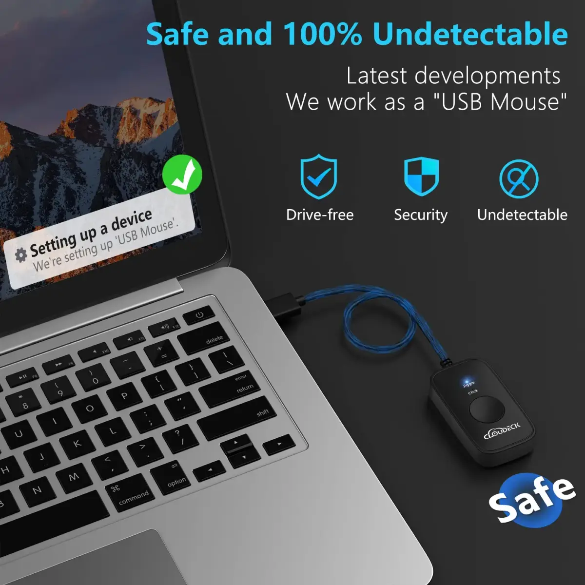 Cloudeck Mouse Jiggler M1-Black | Prevents PC Sleep & Auto Clicks - view 2