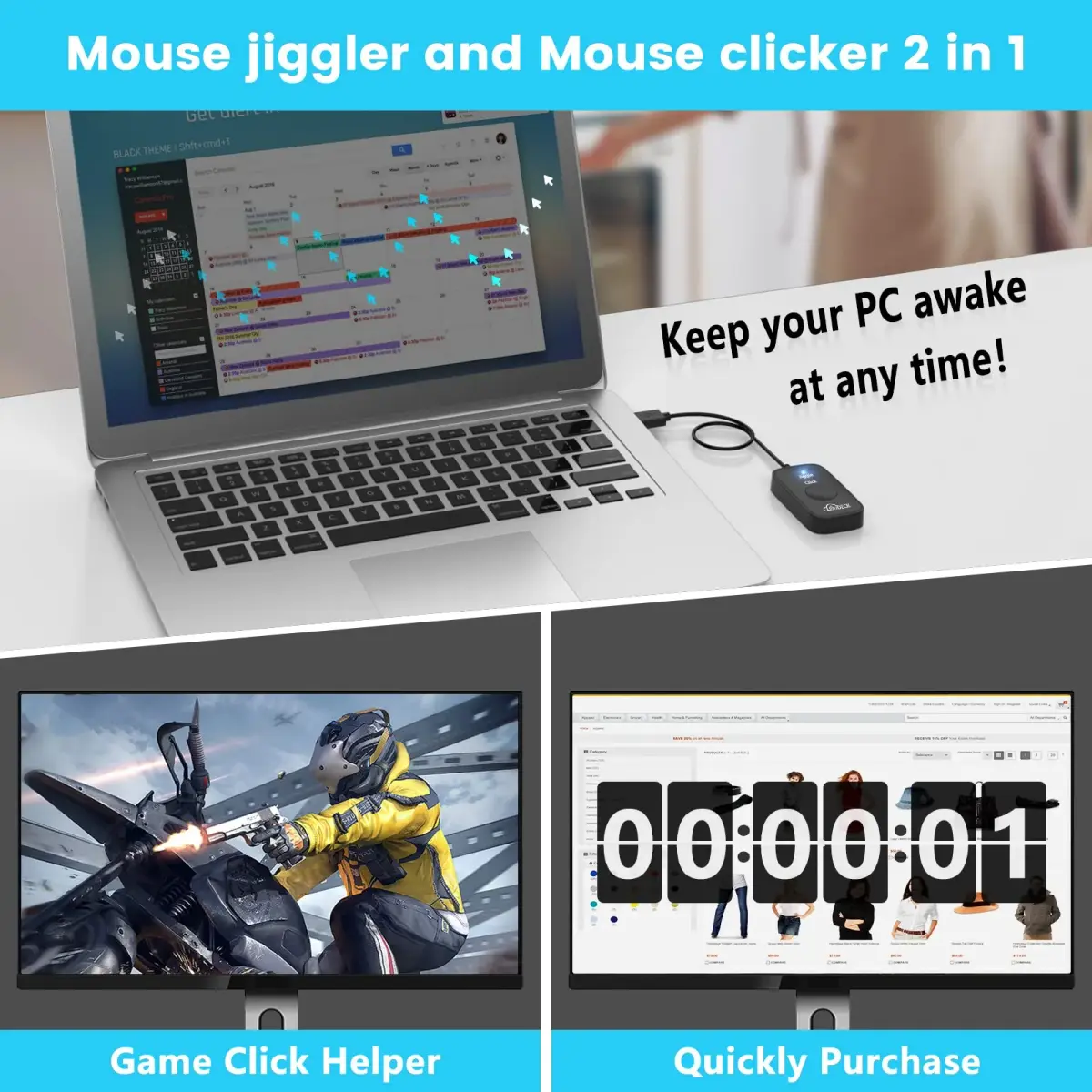 Cloudeck Mouse Jiggler M1-Black | Prevents PC Sleep & Auto Clicks - view 3