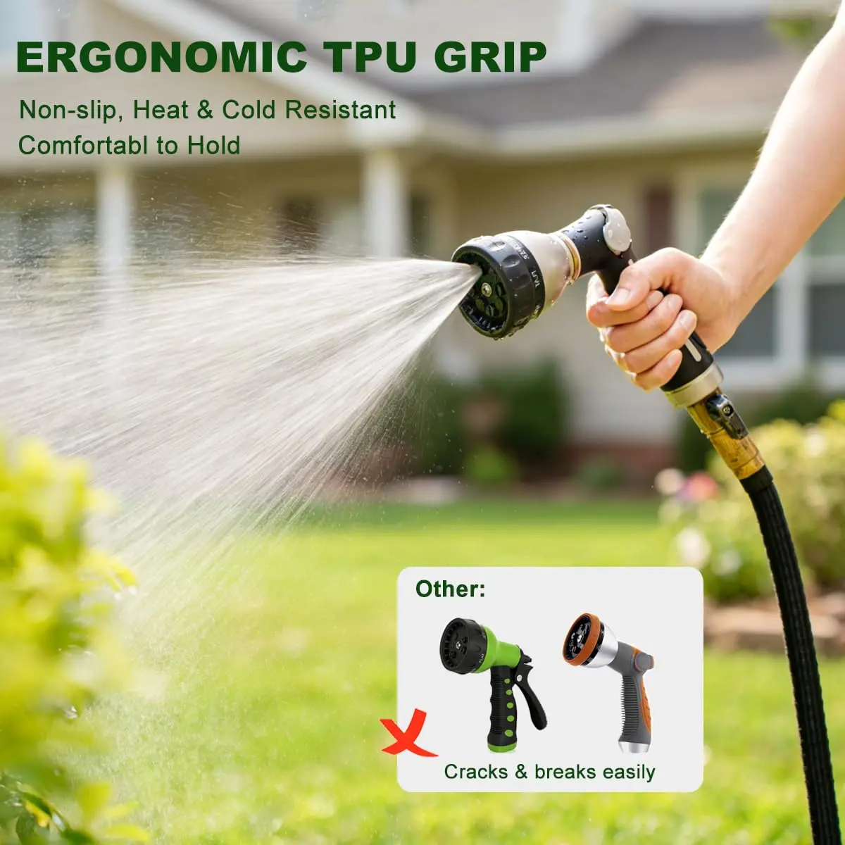 FANHAO Metal Thumb Control Garden Hose Nozzle Heavy Duty, 8 Spray Patterns | Rustproof Zinc Alloy, Ergonomic Grip - view 5