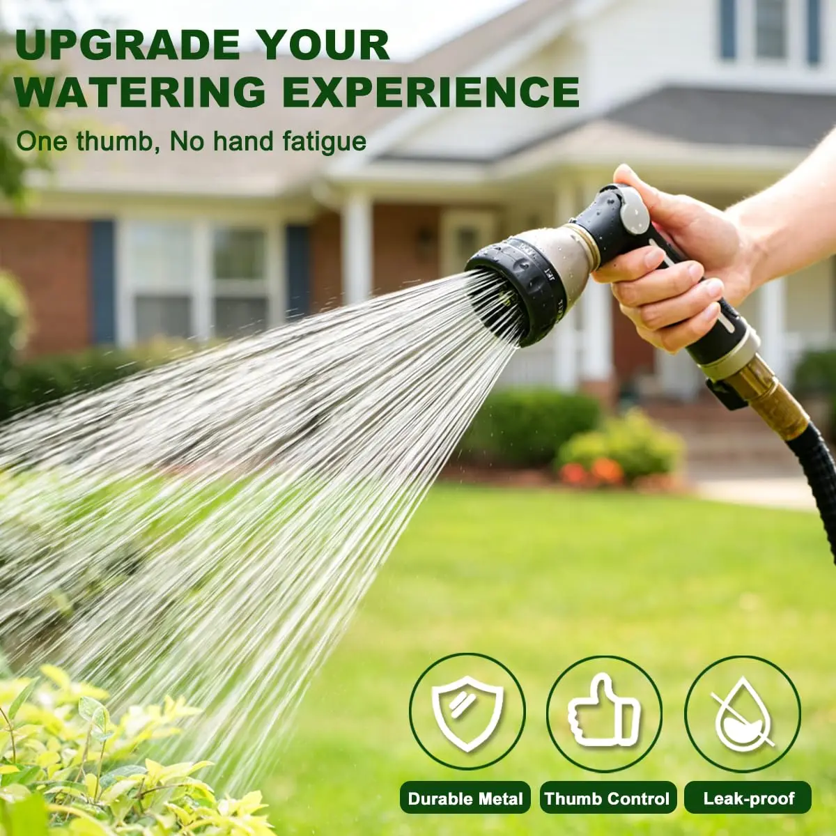 FANHAO Metal Thumb Control Garden Hose Nozzle Heavy Duty, 8 Spray Patterns | Rustproof Zinc Alloy, Ergonomic Grip - view 2