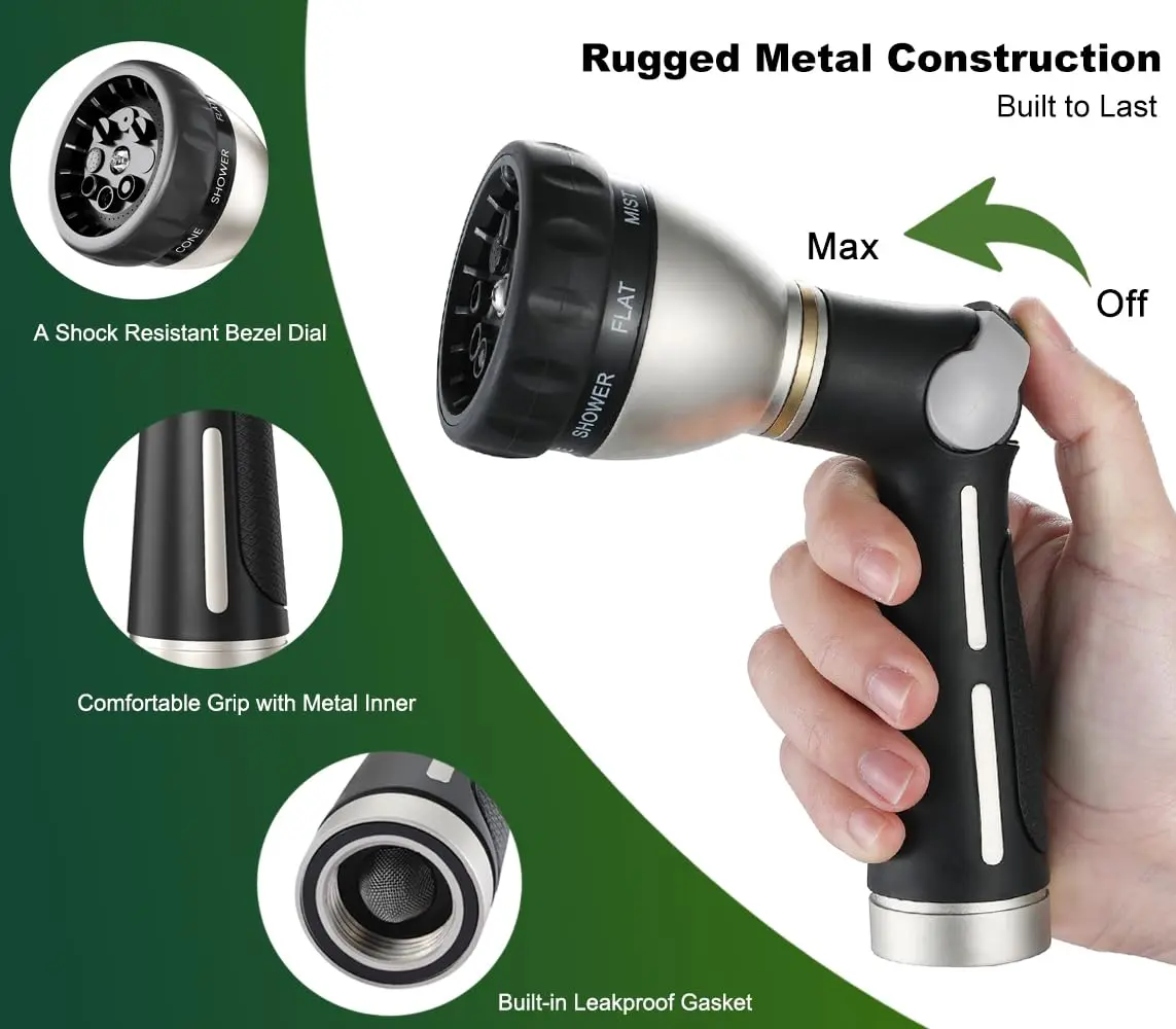 FANHAO Metal Thumb Control Garden Hose Nozzle Heavy Duty, 8 Spray Patterns | Rustproof Zinc Alloy, Ergonomic Grip - view 3