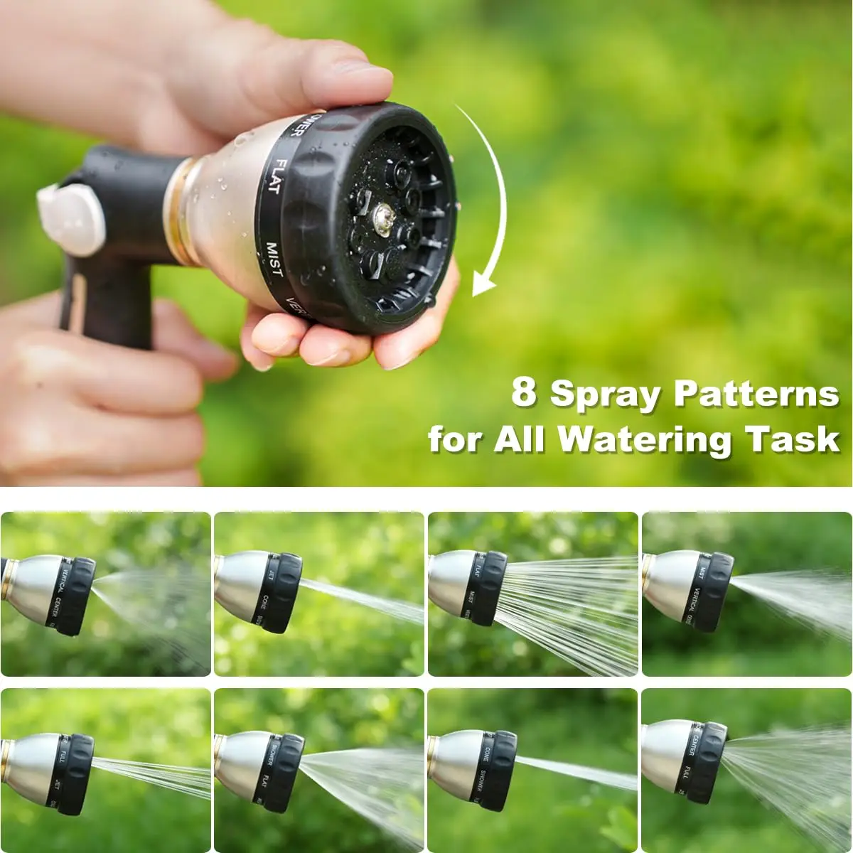 FANHAO Metal Thumb Control Garden Hose Nozzle Heavy Duty, 8 Spray Patterns | Rustproof Zinc Alloy, Ergonomic Grip - view 4