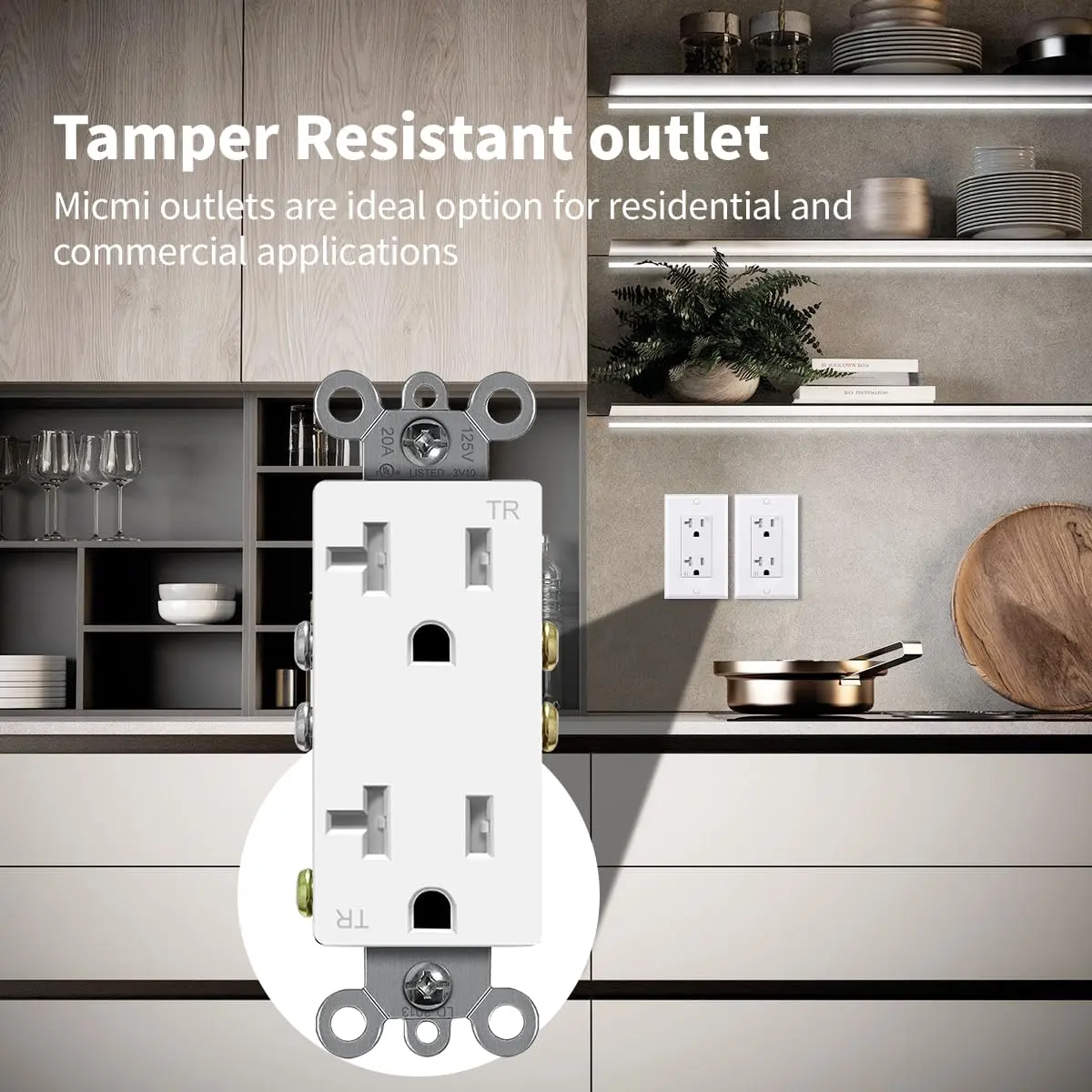 micmi Decorator Receptacle Outlet 20A | Tamper-Resistant UL Listed White - view 6
