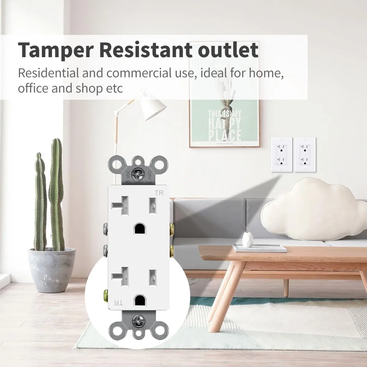 micmi Decorator Receptacle Outlet 20A | Tamper-Resistant UL Listed White - view 7