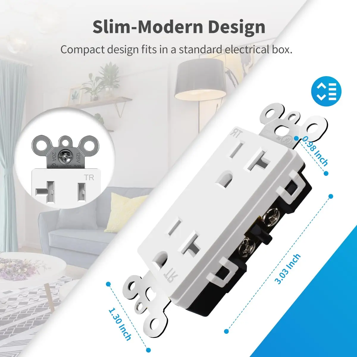 micmi Decorator Receptacle Outlet 20A | Tamper-Resistant UL Listed White - view 4