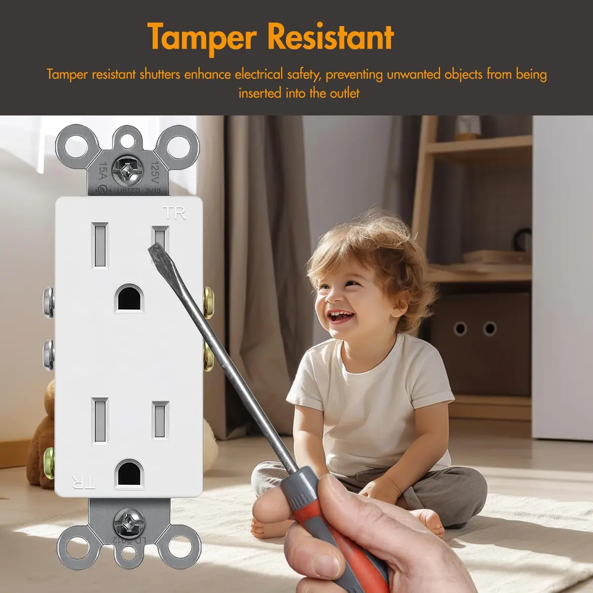 micmi 15A Electrical Outlet | Tamper Resistant, UL Listed, White, 125V - view 4