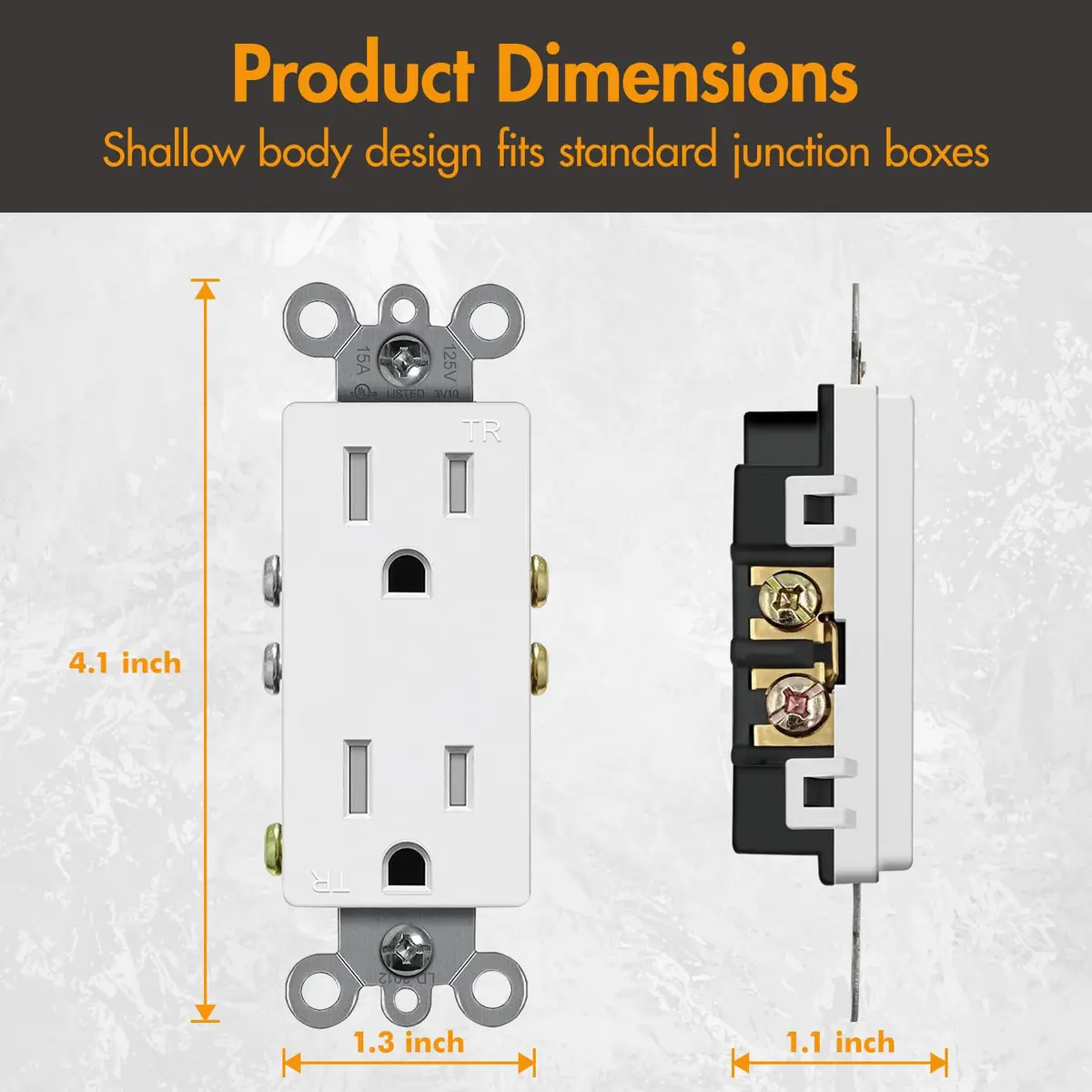 micmi 15A Electrical Outlet | Tamper Resistant, UL Listed, White, 125V - view 2