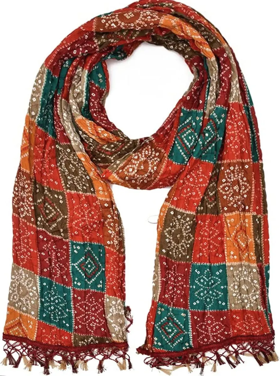 C&G INDIA Rajasthani Traditional Multicolored Chinon Silk Bandhej Dupatta 2.25 m (88.58 in) | Authentic Indian Weave - main product image