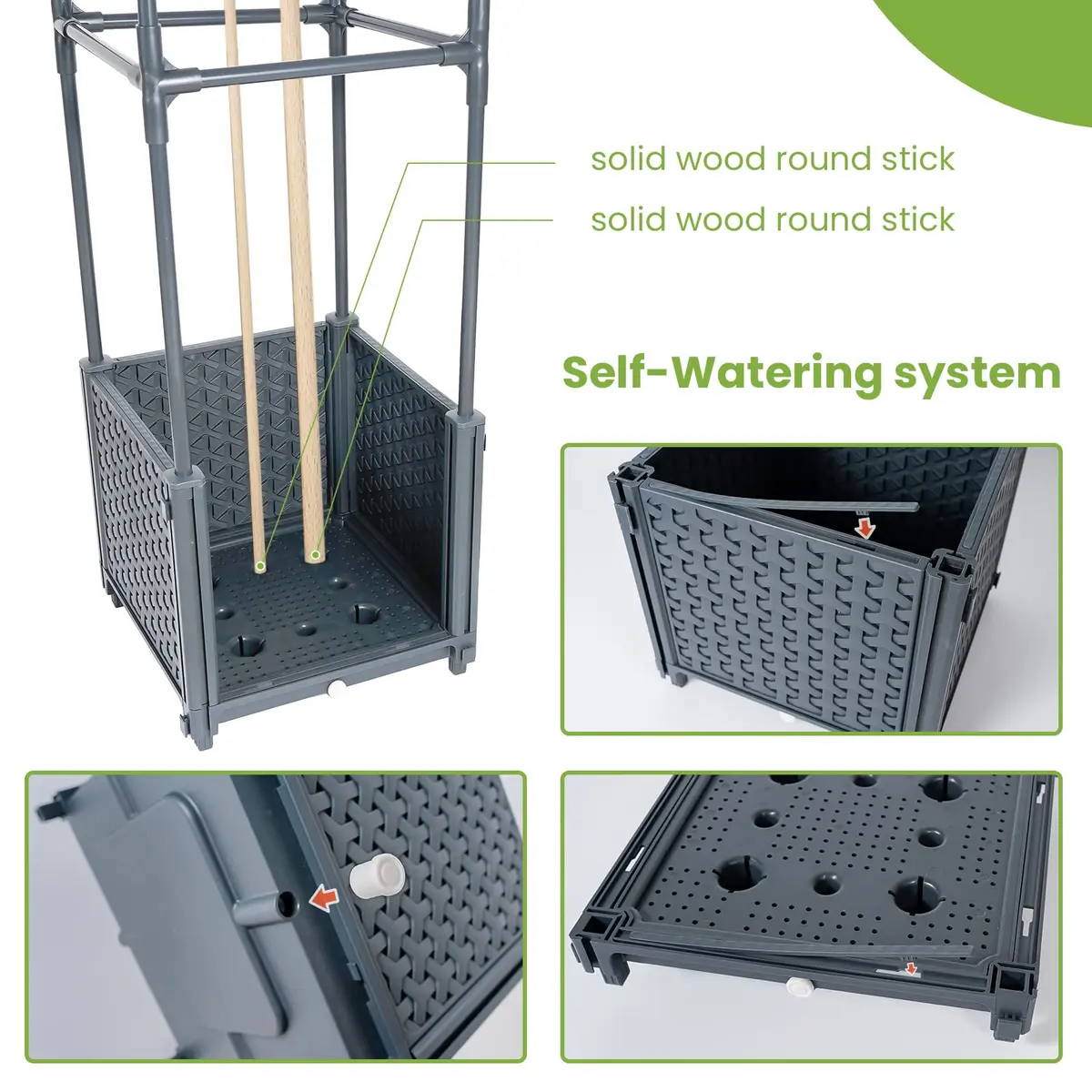 GREEN MOUNT Raised Garden Bed Planter with Trellis 41.3"H | Supports Heavy Climbing Plants - view 4