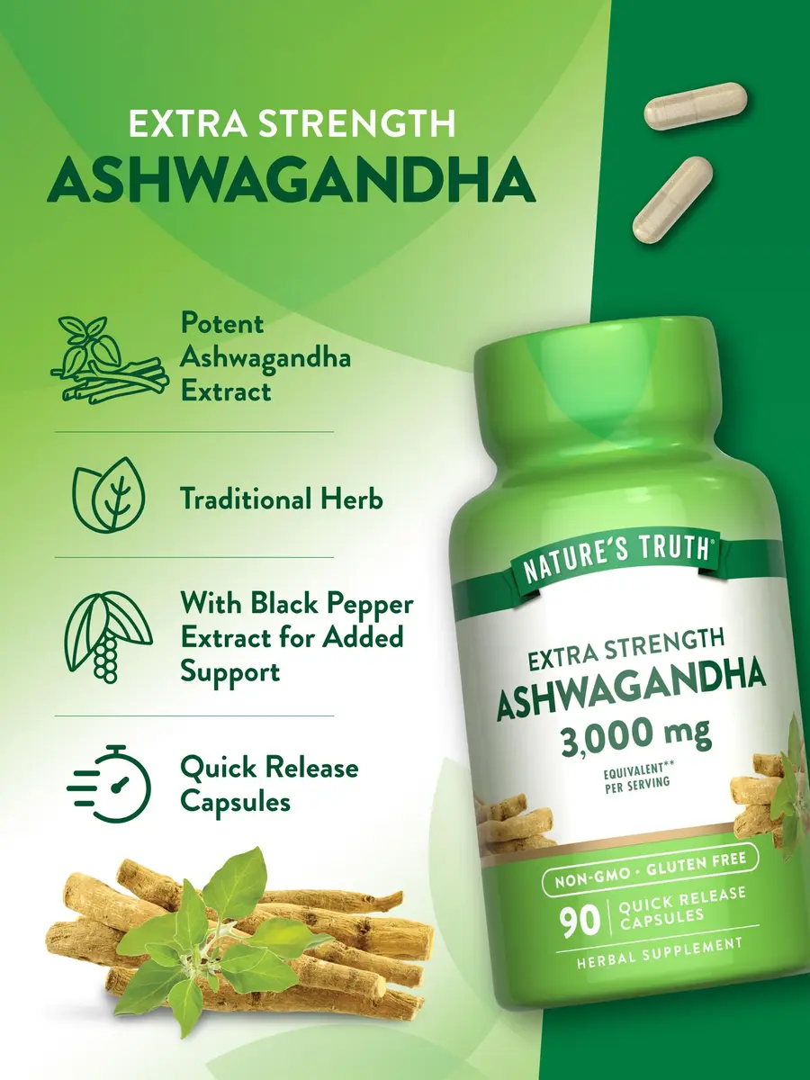 Nature's Truth Ashwagandha Capsules 90 Count | Extra Strength with Black Pepper for Adults - view 5