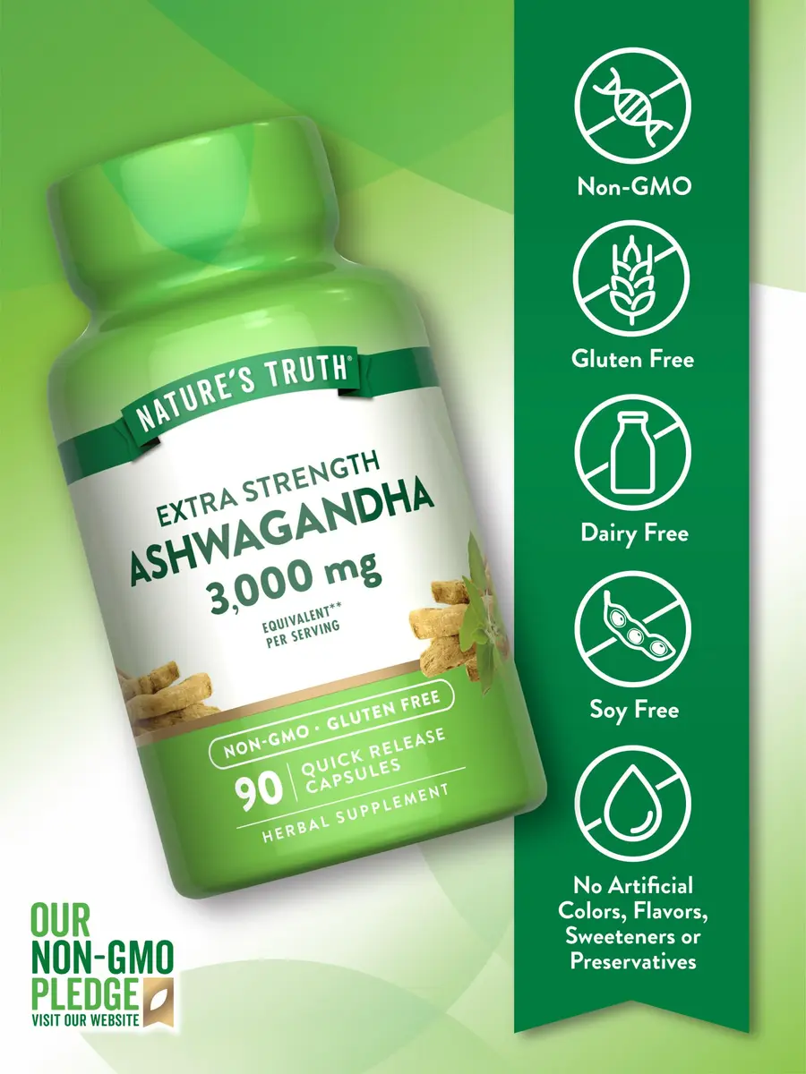 Nature's Truth Ashwagandha Capsules 90 Count | Extra Strength with Black Pepper for Adults - view 3