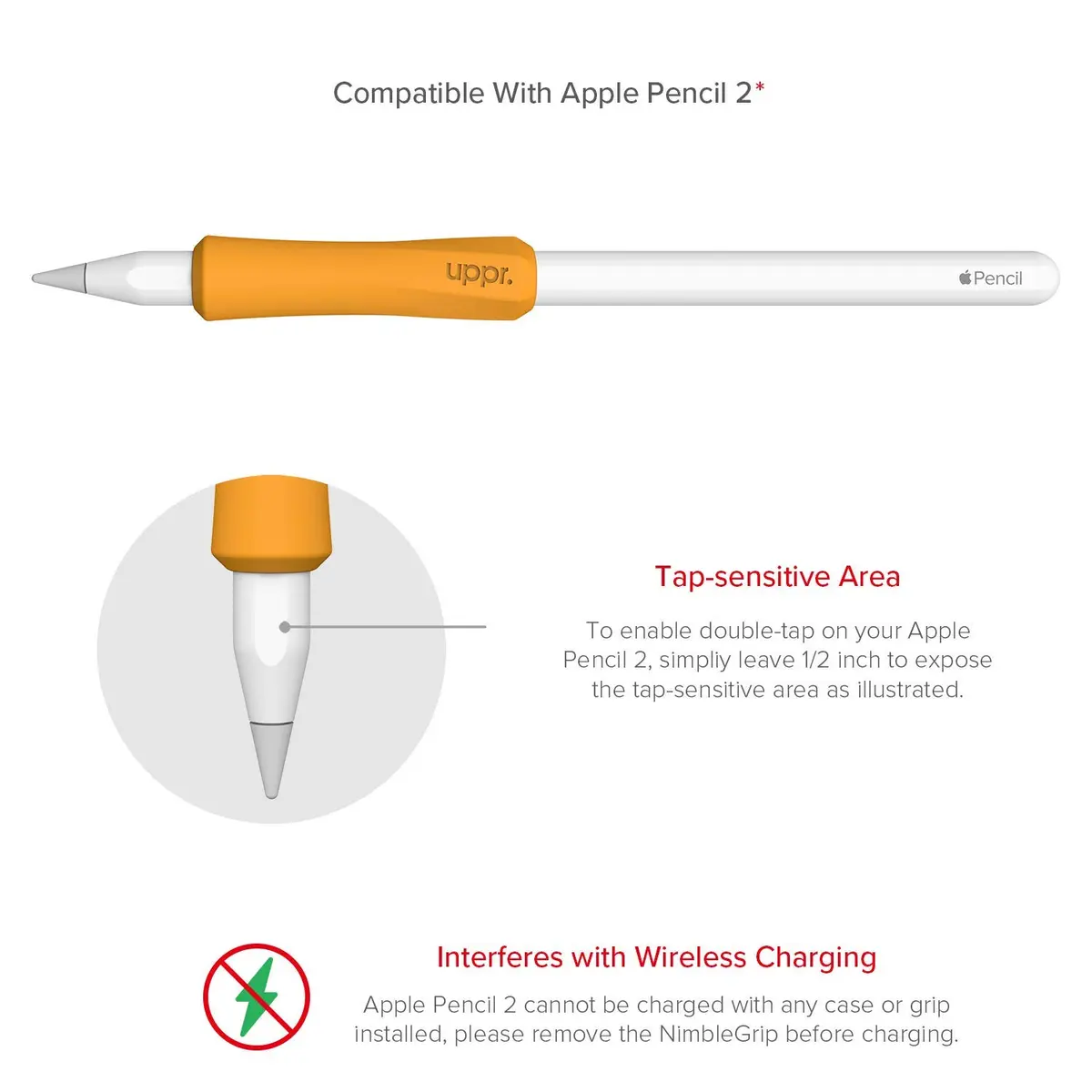 UPPERCASE NimbleGrip Silicone Ergonomic Grip Holder for Apple Pencil (Gray, 1 Pack) | Comfortable, Supportive, Compatible with All Apple Pencil Models - view 5