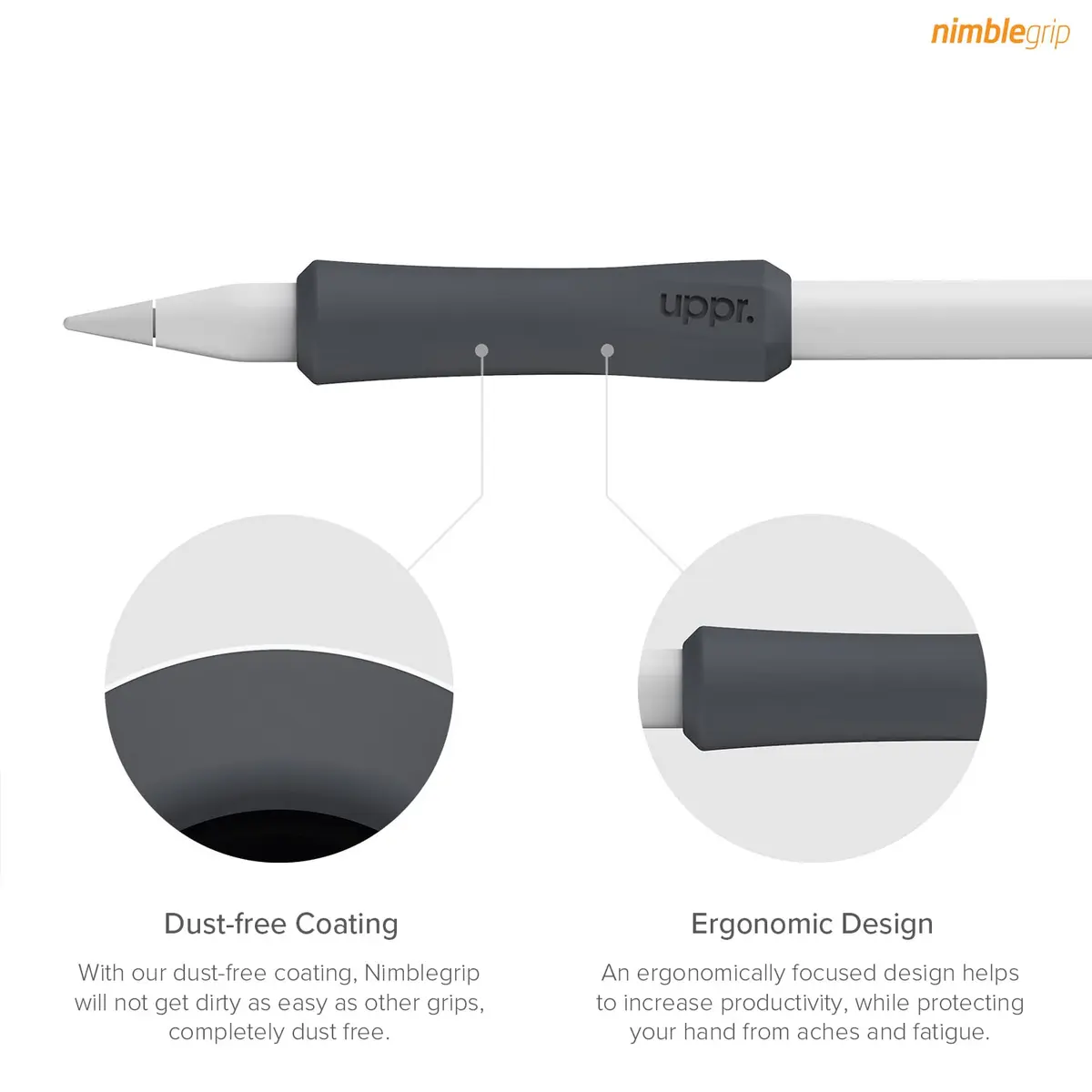 UPPERCASE NimbleGrip Silicone Ergonomic Grip Holder for Apple Pencil (Gray, 1 Pack) | Comfortable, Supportive, Compatible with All Apple Pencil Models - view 4
