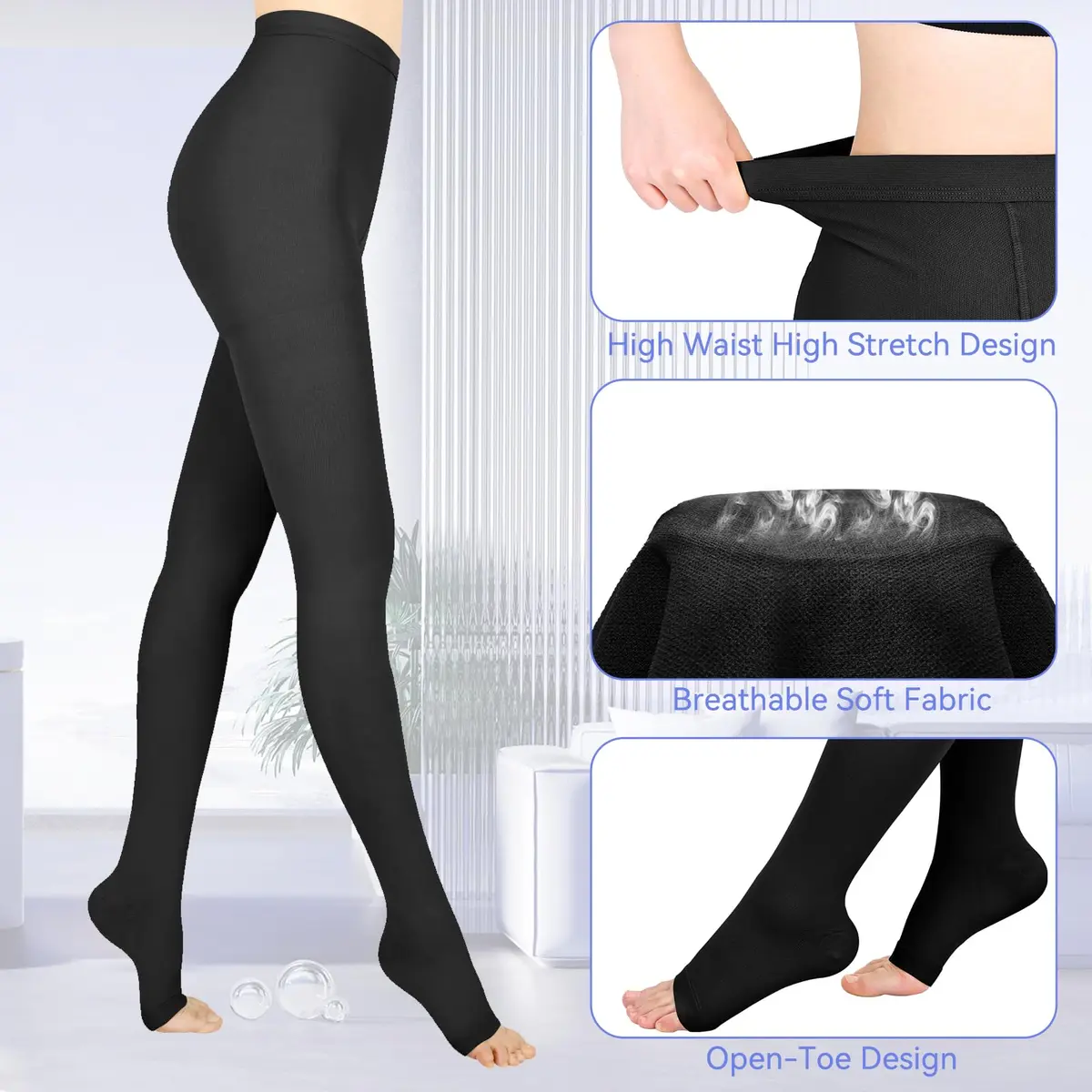 Athbavib Medical Open Toe Compression Pantyhose 20-30mmHg | Circulation & Varicose Relief for Women & Men - view 5