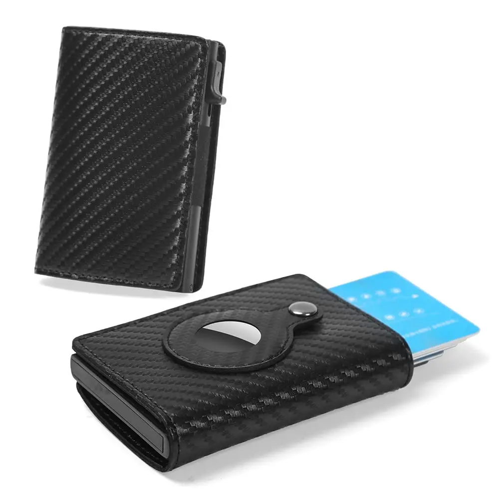 Fermido Wallet with Air Tag Holder RFID Credit Card Money Holder Slim Leather Accessory for Men (Black Carbon Fiber) - main product image