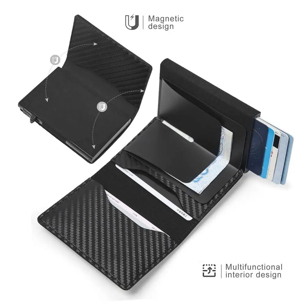 Fermido Wallet with Air Tag Holder RFID Credit Card Money Holder Slim Leather Accessory for Men (Black Carbon Fiber) - view 3