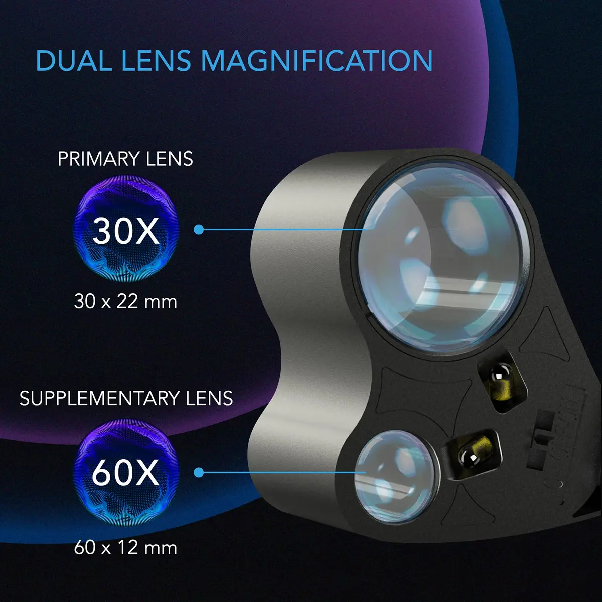 AC Infinity Illuminated Jewelers Loupe, Pocket Magnifying Glass 30x 60x | Dual Lens with LED Light - view 4