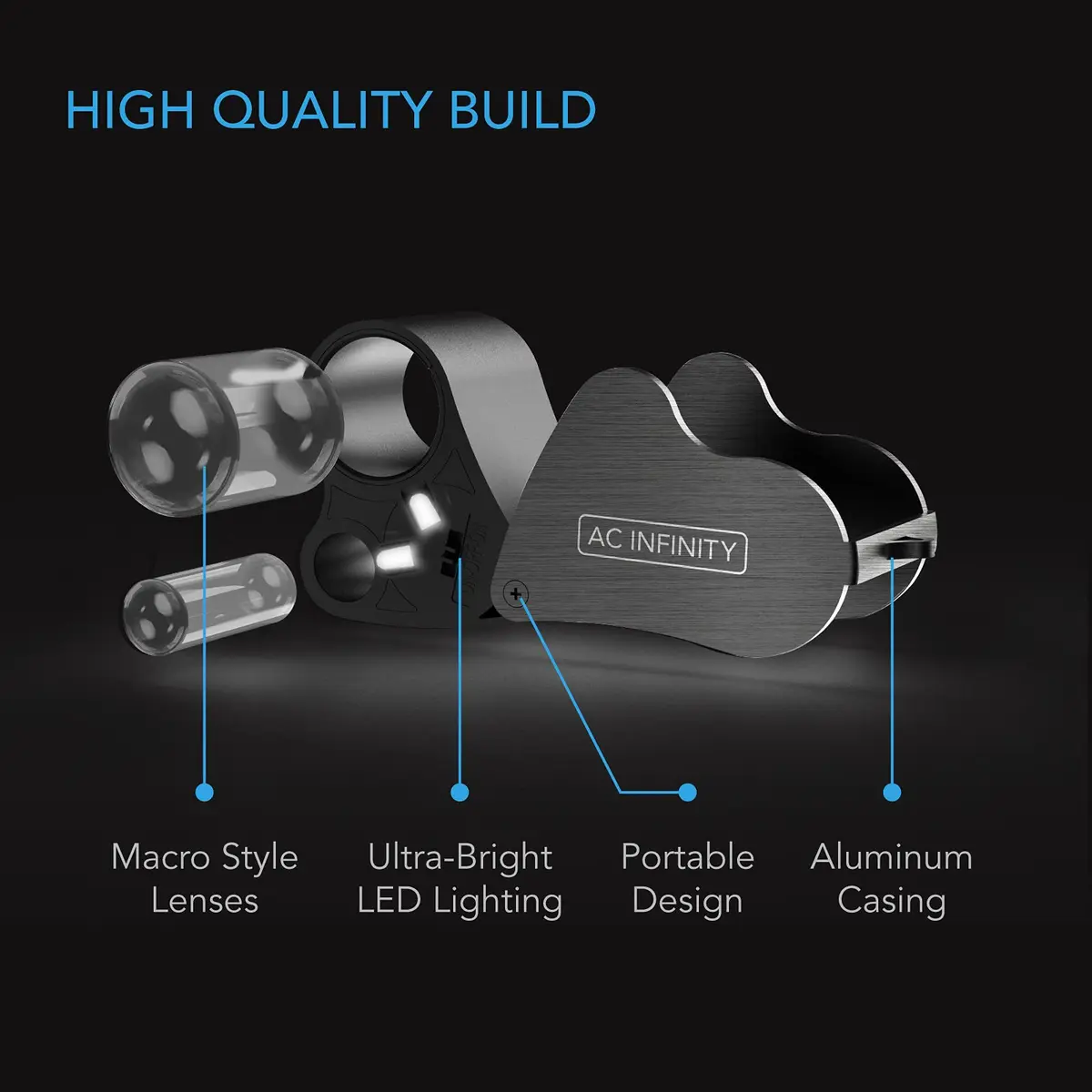 AC Infinity Illuminated Jewelers Loupe, Pocket Magnifying Glass 30x 60x | Dual Lens with LED Light - view 3