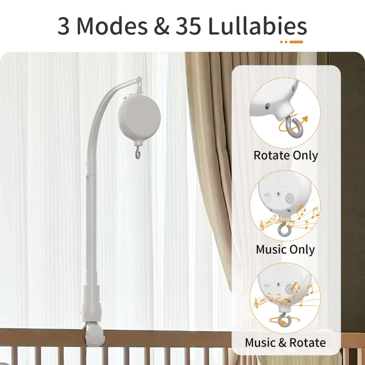 FEISIKE Crib Mobile Motor with 3 Modes & 35 Lullabies | Battery Operated, Auto-Off Timer - view 2