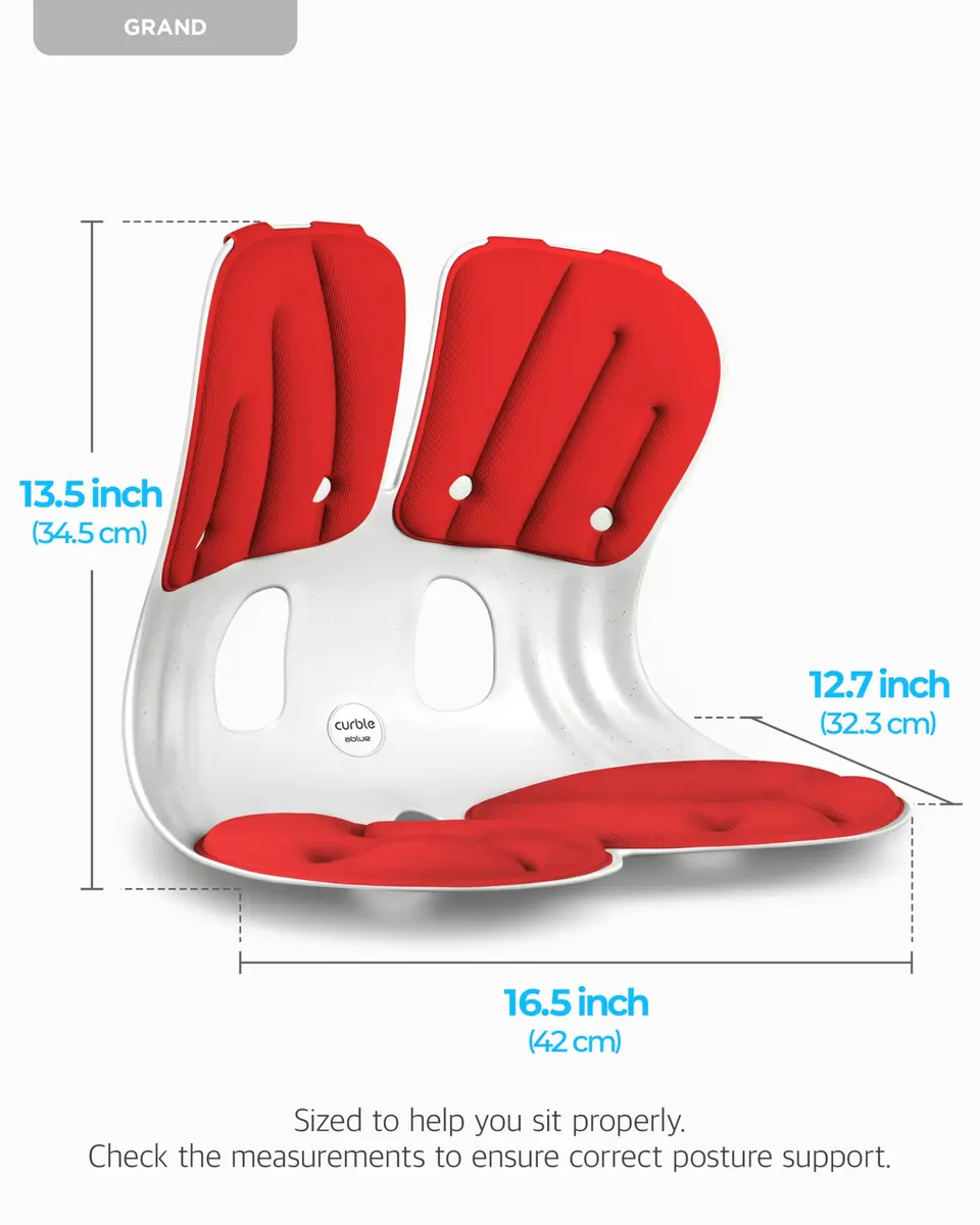 curble Grand 2 Pack– Extra Wide Ergonomic Seat Support | Passive Posture Trainer for Office, Home & Car (Red) - view 2