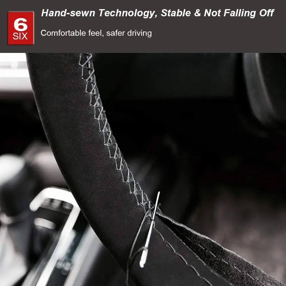 AUTOXBERT Suede Leather Steering Wheel Cover 38cm (15 inch) | DIY Hand-Sewn Grip for Enhanced Control - view 6