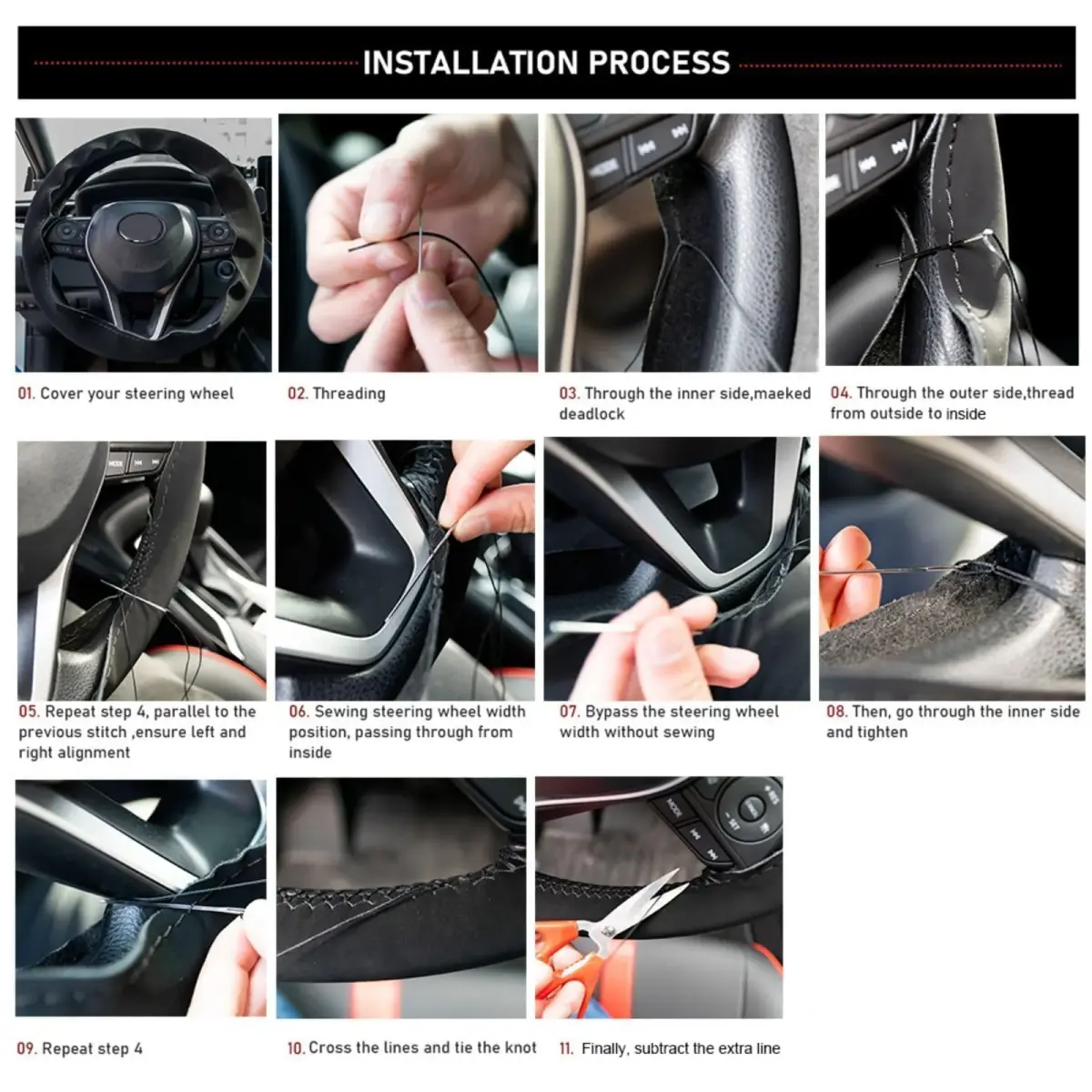 AUTOXBERT Suede Leather Steering Wheel Cover 38cm (15 inch) | DIY Hand-Sewn Grip for Enhanced Control - view 7