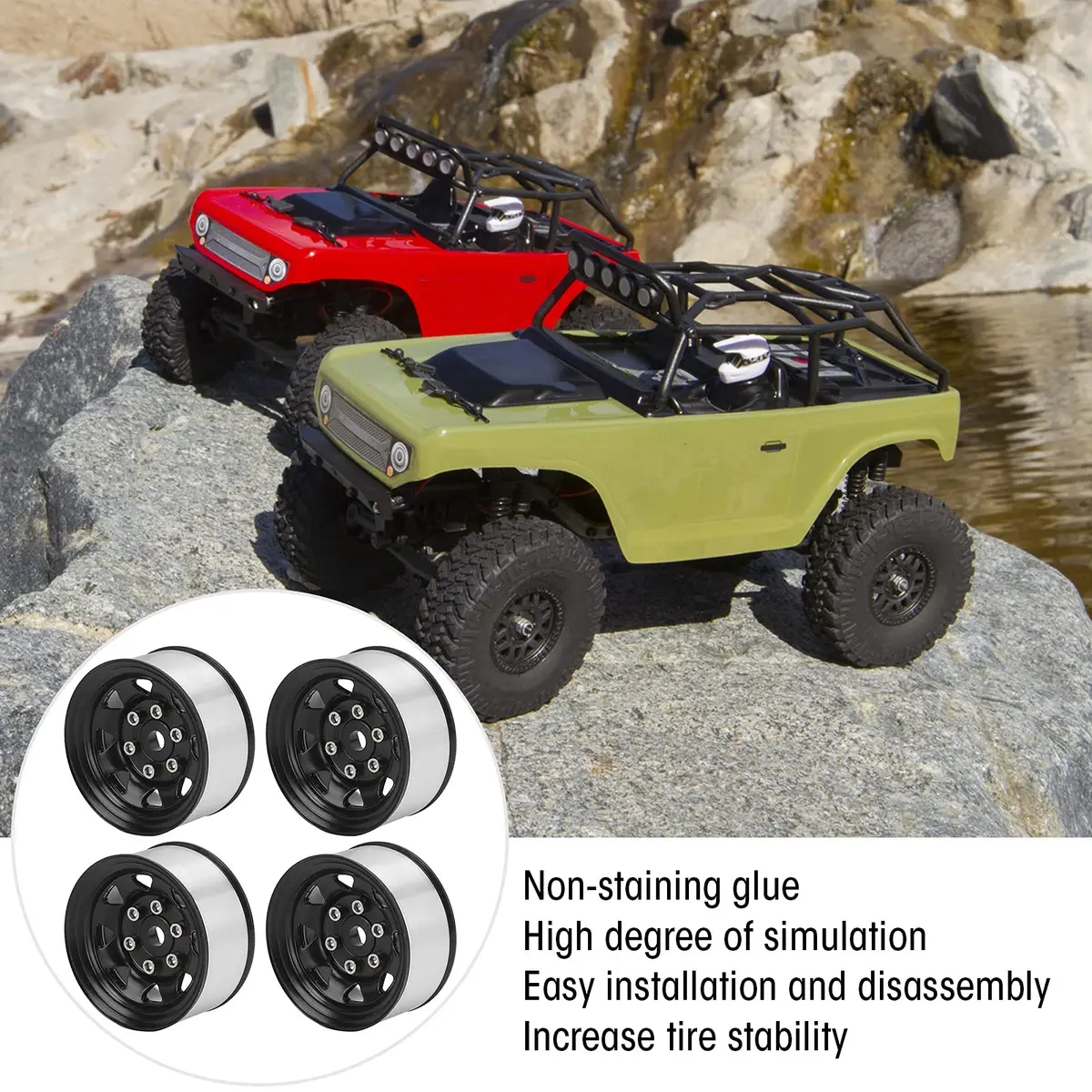 VGEBY Beadlock RC Crawler Rims 1.55 Inch Black | High Performance & Durable (70-120 chars) - view 2