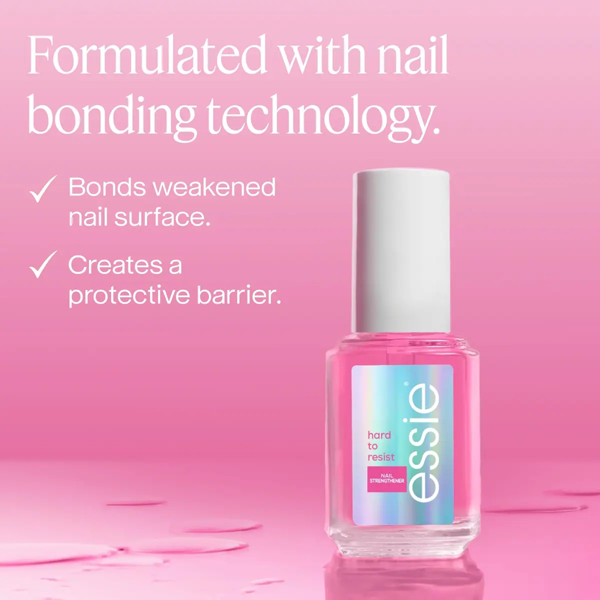 essie Hard To Resist Nail Strengthener Glow & Shine Pink Tint 13.5ml (0.46 fl oz) | Vegan Formula for Stronger, Less Brittle Nails - view 6