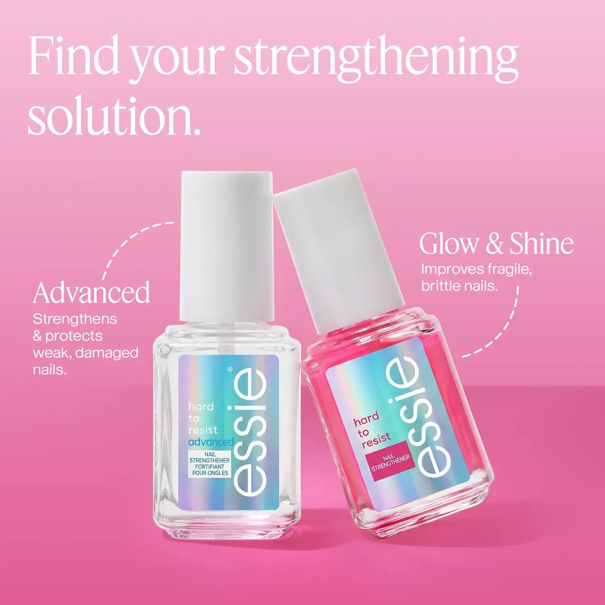 essie Hard To Resist Nail Strengthener Glow & Shine Pink Tint 13.5ml (0.46 fl oz) | Vegan Formula for Stronger, Less Brittle Nails - view 8