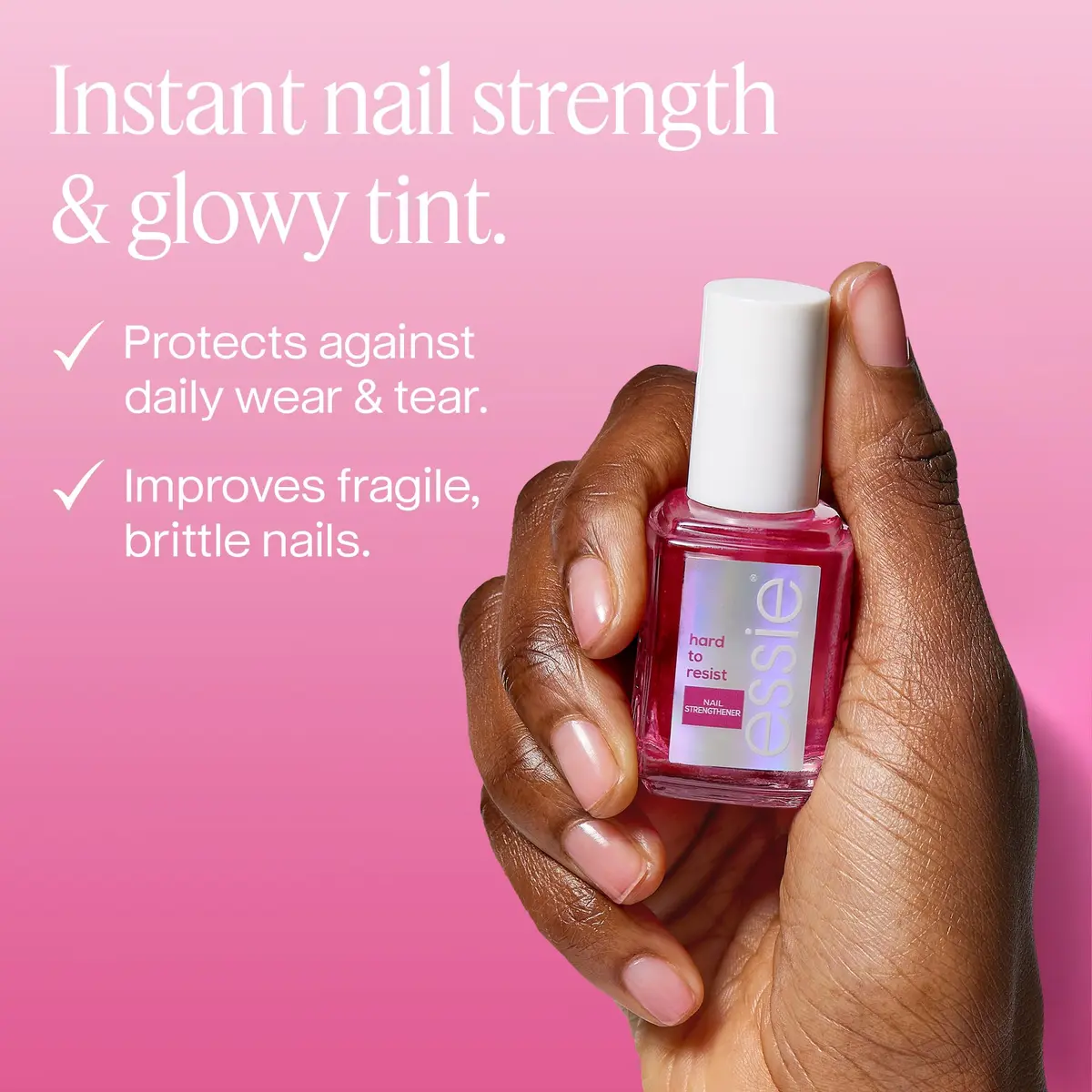 essie Hard To Resist Nail Strengthener Glow & Shine Pink Tint 13.5ml (0.46 fl oz) | Vegan Formula for Stronger, Less Brittle Nails - view 4