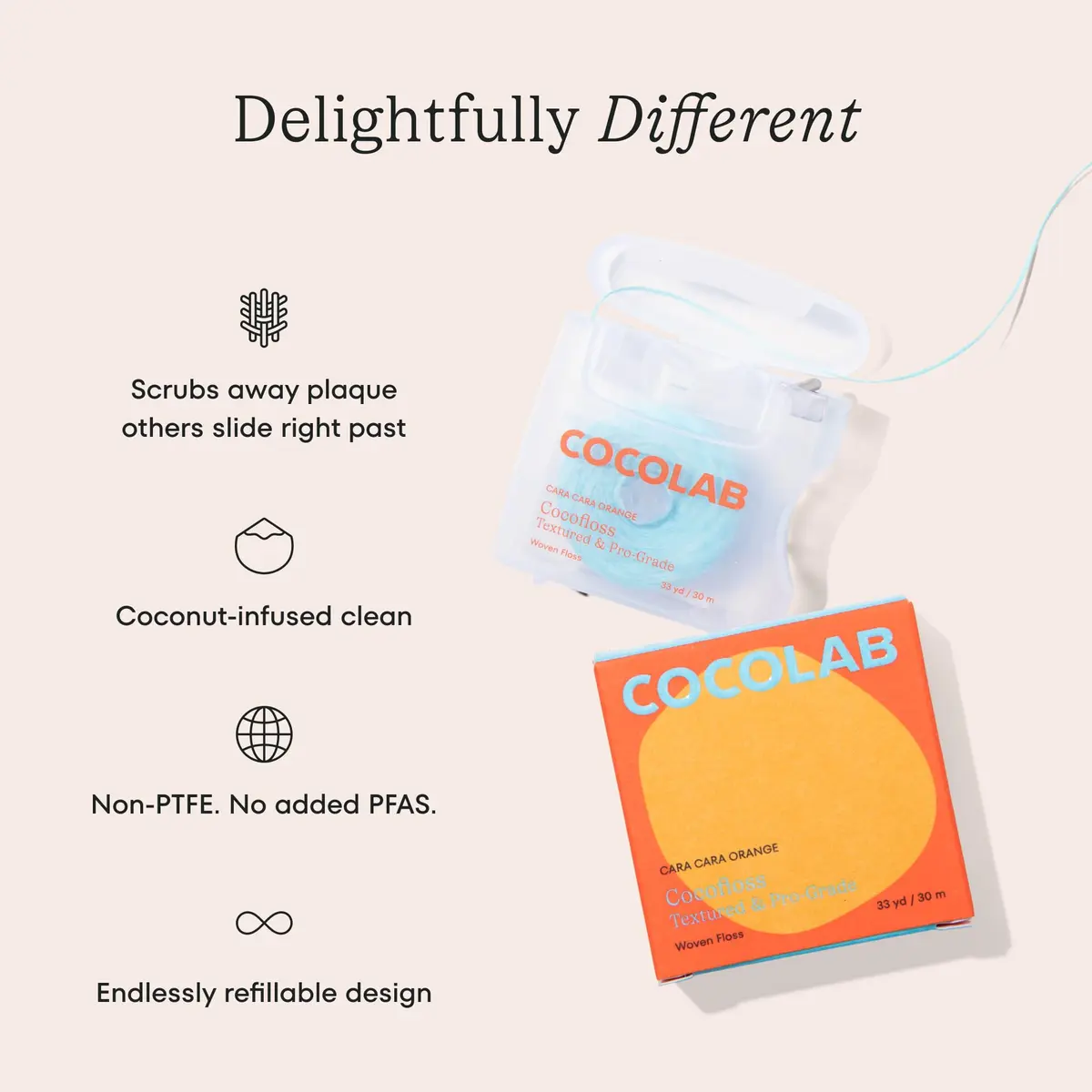 Cocofloss Expanding Woven Dental Floss by Cocolab, Orange Scent, 99 Foot (29.9m) | Dentist-Designed for Superior Plaque Removal - view 2