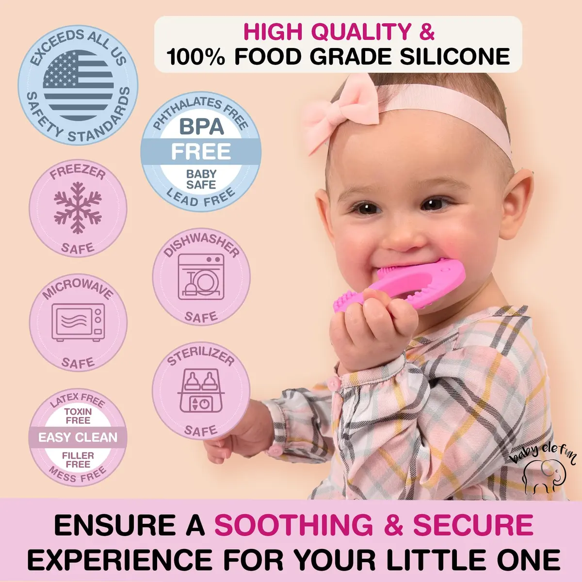 Baby Elefun Pink Elephant Teether Toy 1.2 oz (34 g) | Pediatric Dentist Designed - view 4