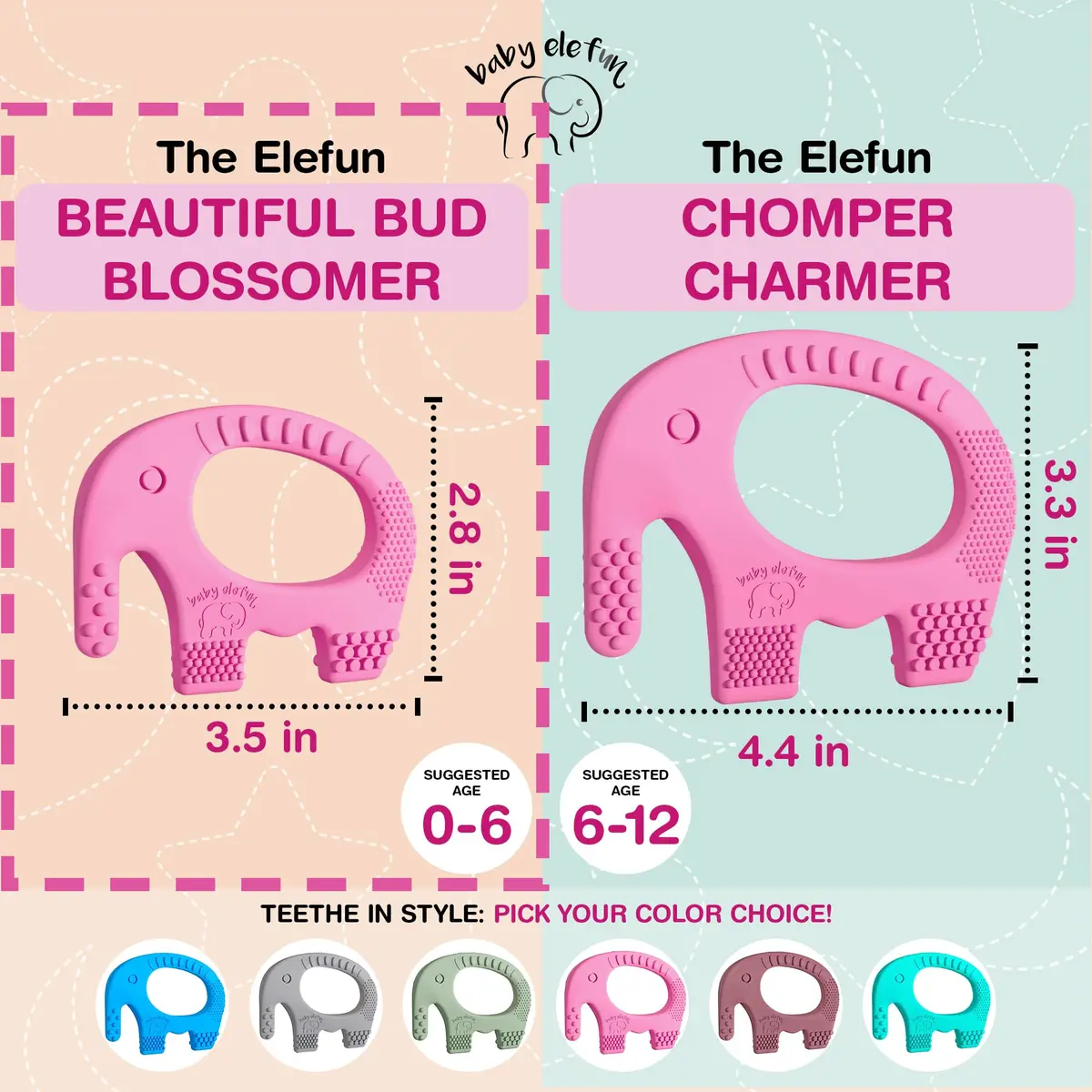 Baby Elefun Pink Elephant Teether Toy 1.2 oz (34 g) | Pediatric Dentist Designed - view 6