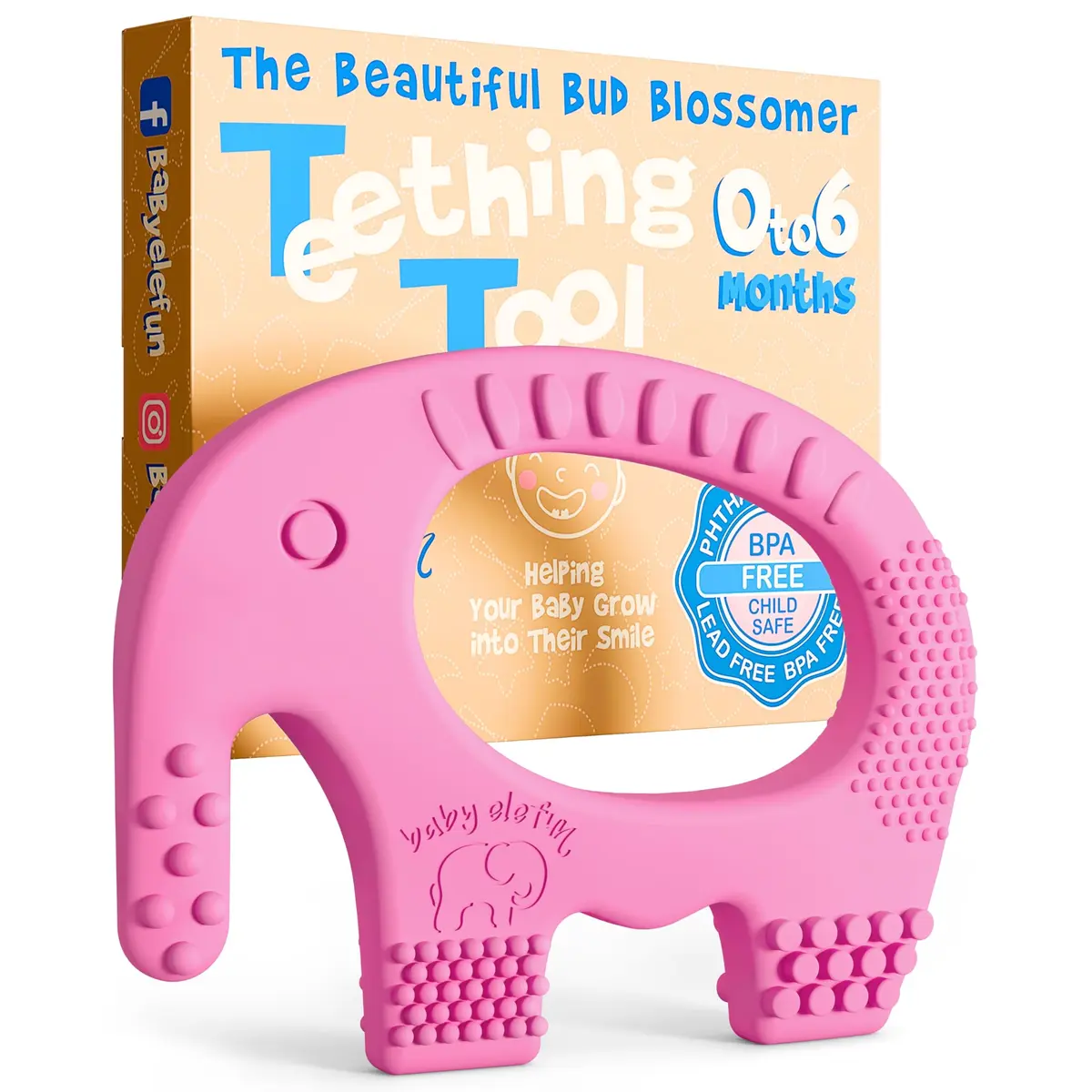 Baby Elefun Pink Elephant Teether Toy 1.2 oz (34 g) | Pediatric Dentist Designed - main product image